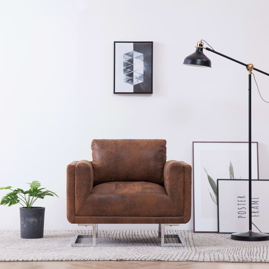 Cube Armchair Brown Faux Suede Leather-thumbmail-3