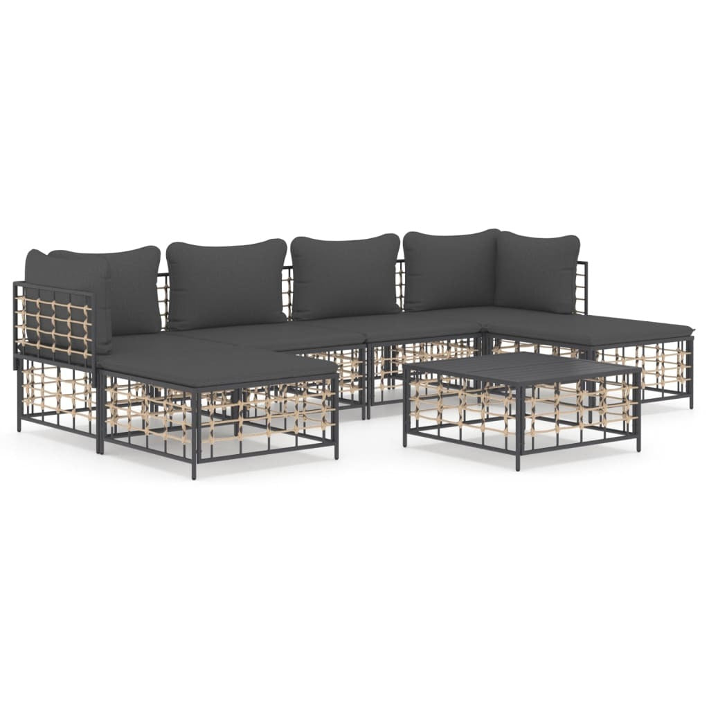 7 Piece Patio Lounge Set With Cushions Anthracite Poly Rattan-thumbmail-6