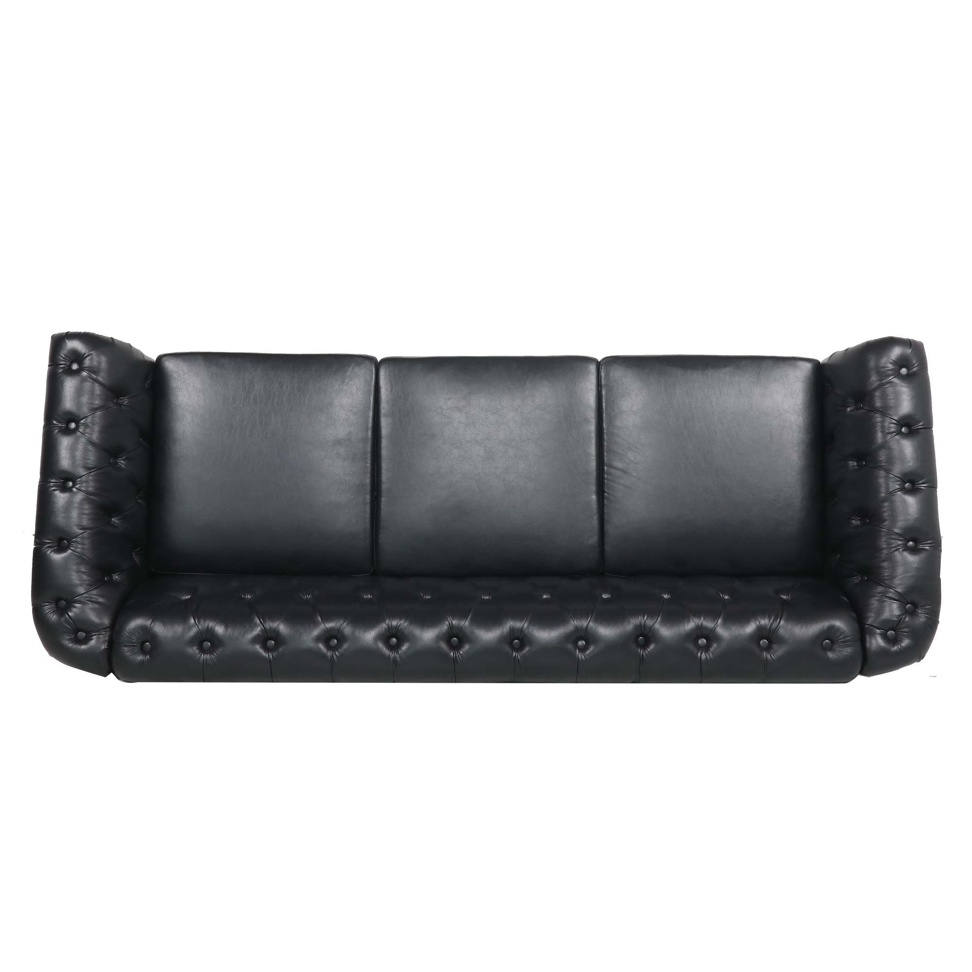 Black PU Rolled Arm Chesterfield Three Seater Sofa-thumbmail-5
