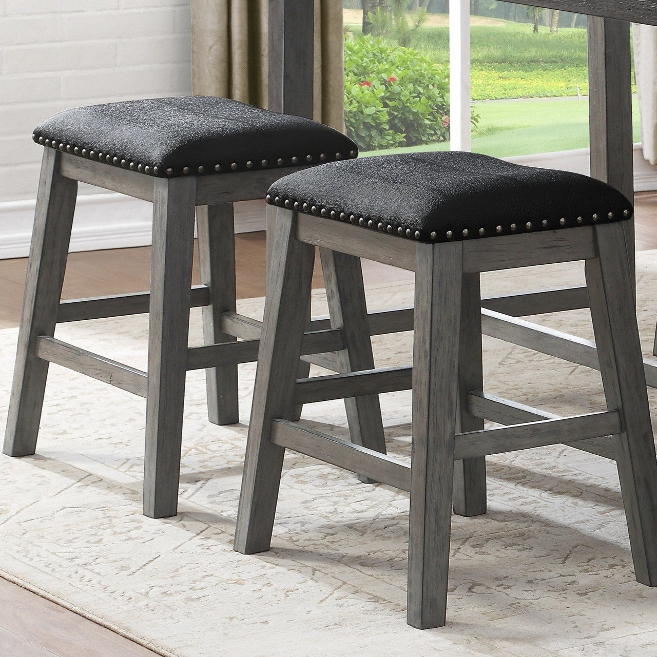 Set of 2 Faux Leather Counter Height Barstool-thumbmail-1