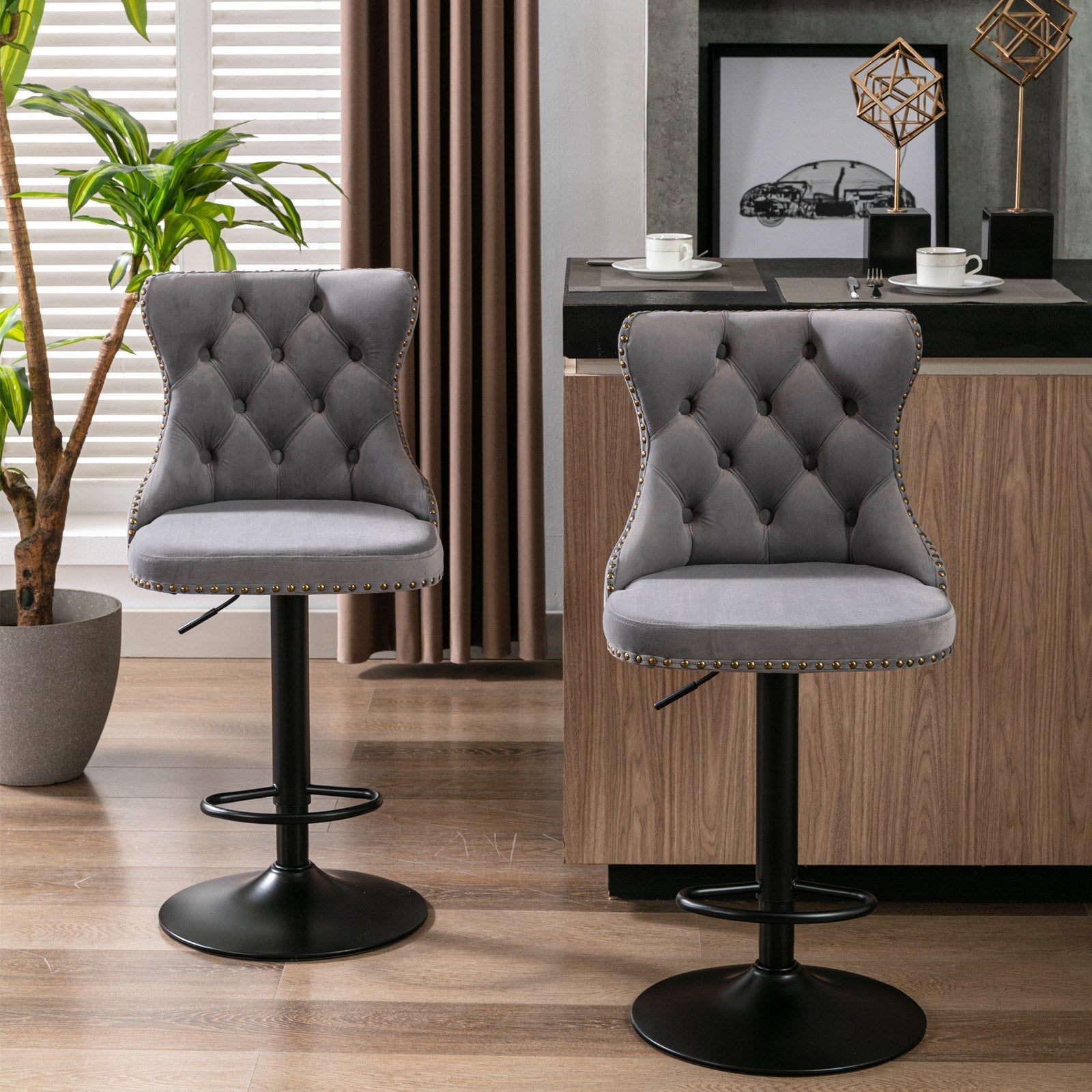 Set of 2 Swivel Velvet Barstools-thumbmail-2