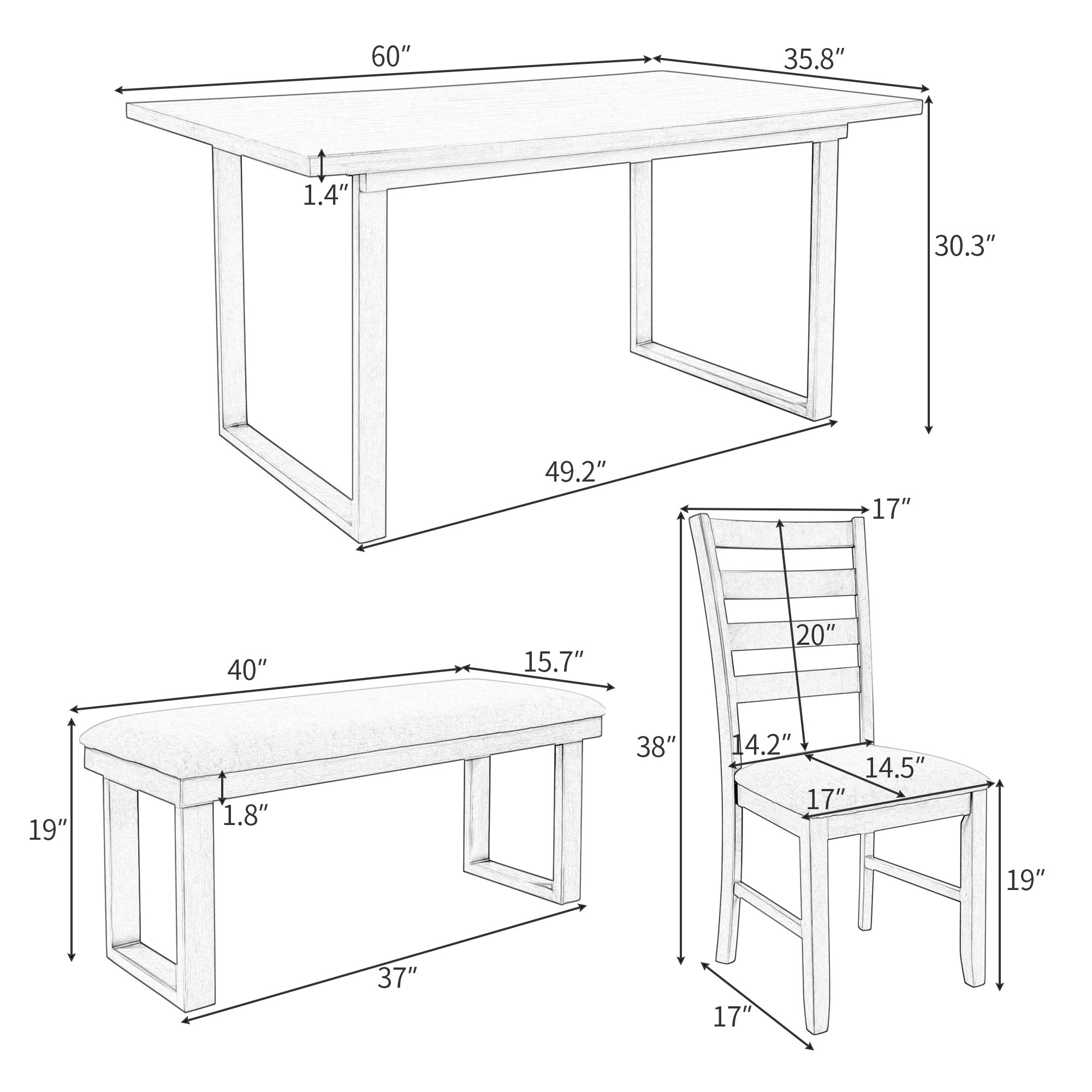 6-Pieces Solid Wood Dining Room Set-thumbmail-3