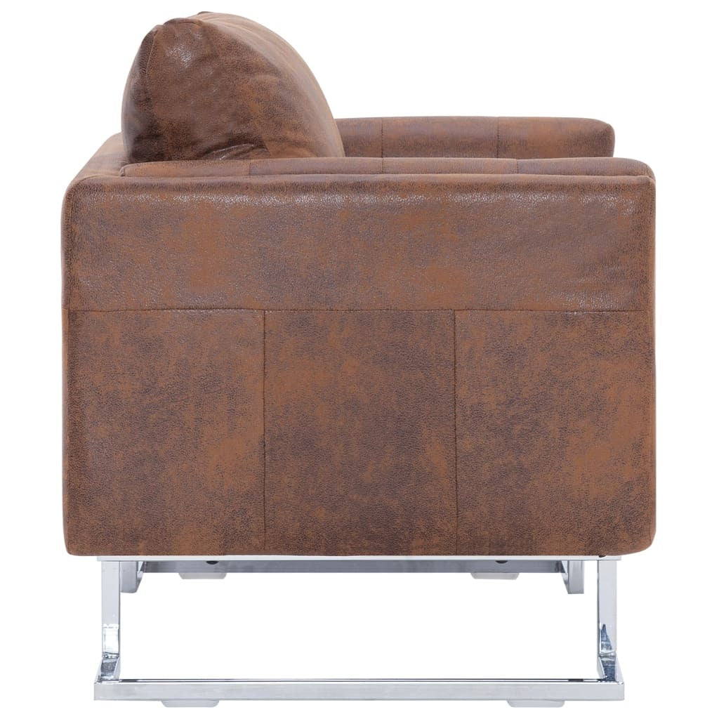 Cube Armchair Brown Faux Suede Leather-thumbmail-1