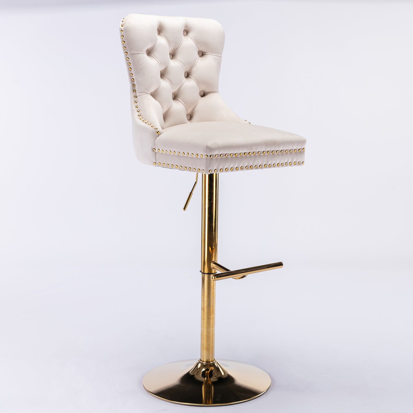 Set of 2 Thick Golden Swivel Velvet Barstools-thumbmail-1
