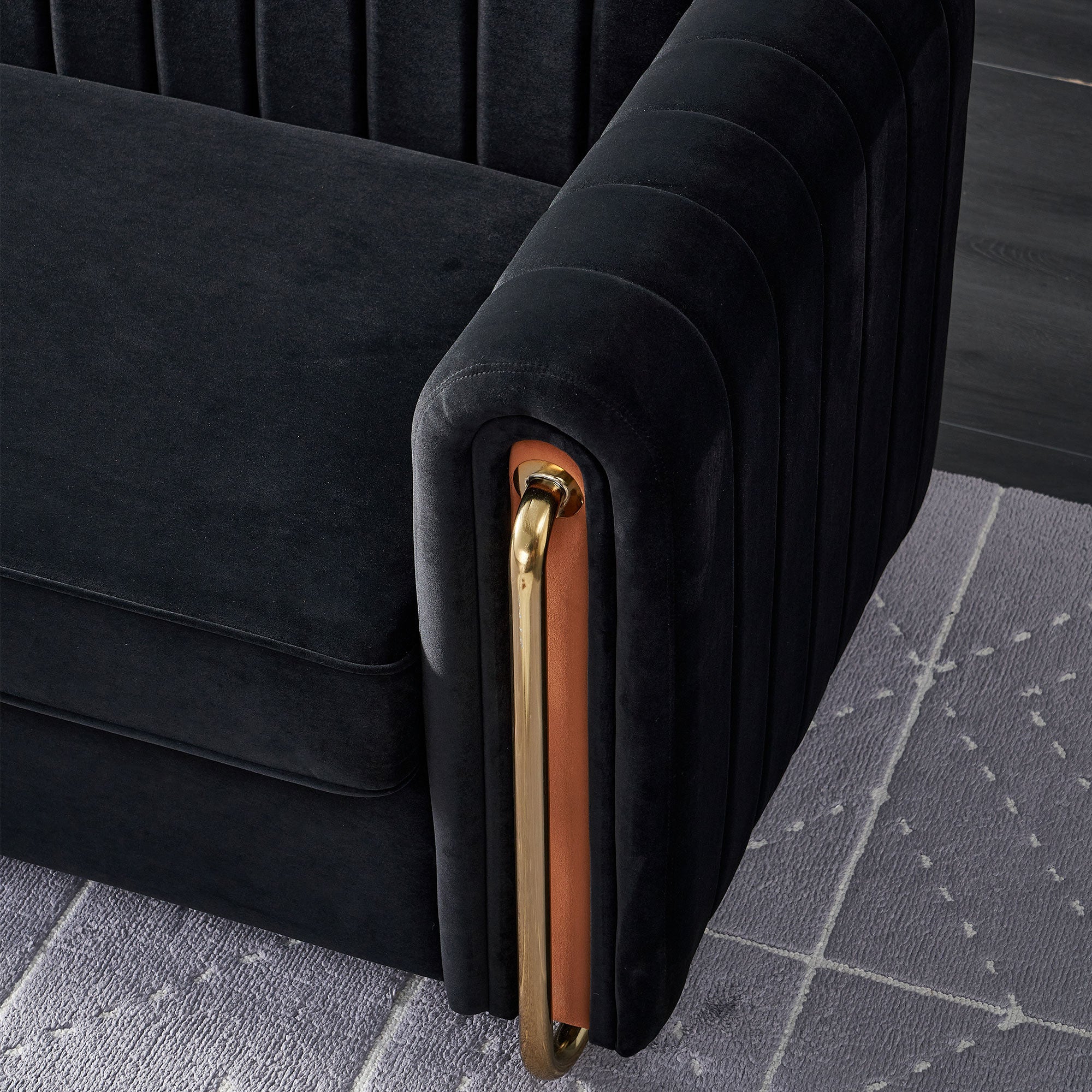 Modern Velvet Sofa in Black-thumbmail-7
