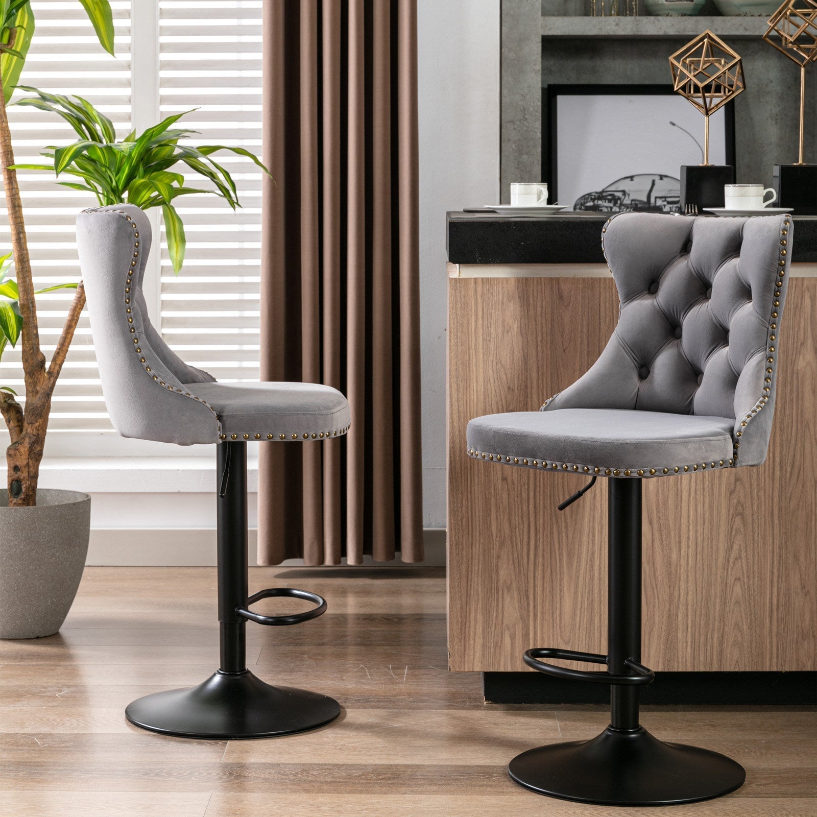 Set of 2 Swivel Velvet Barstools-thumbmail-1