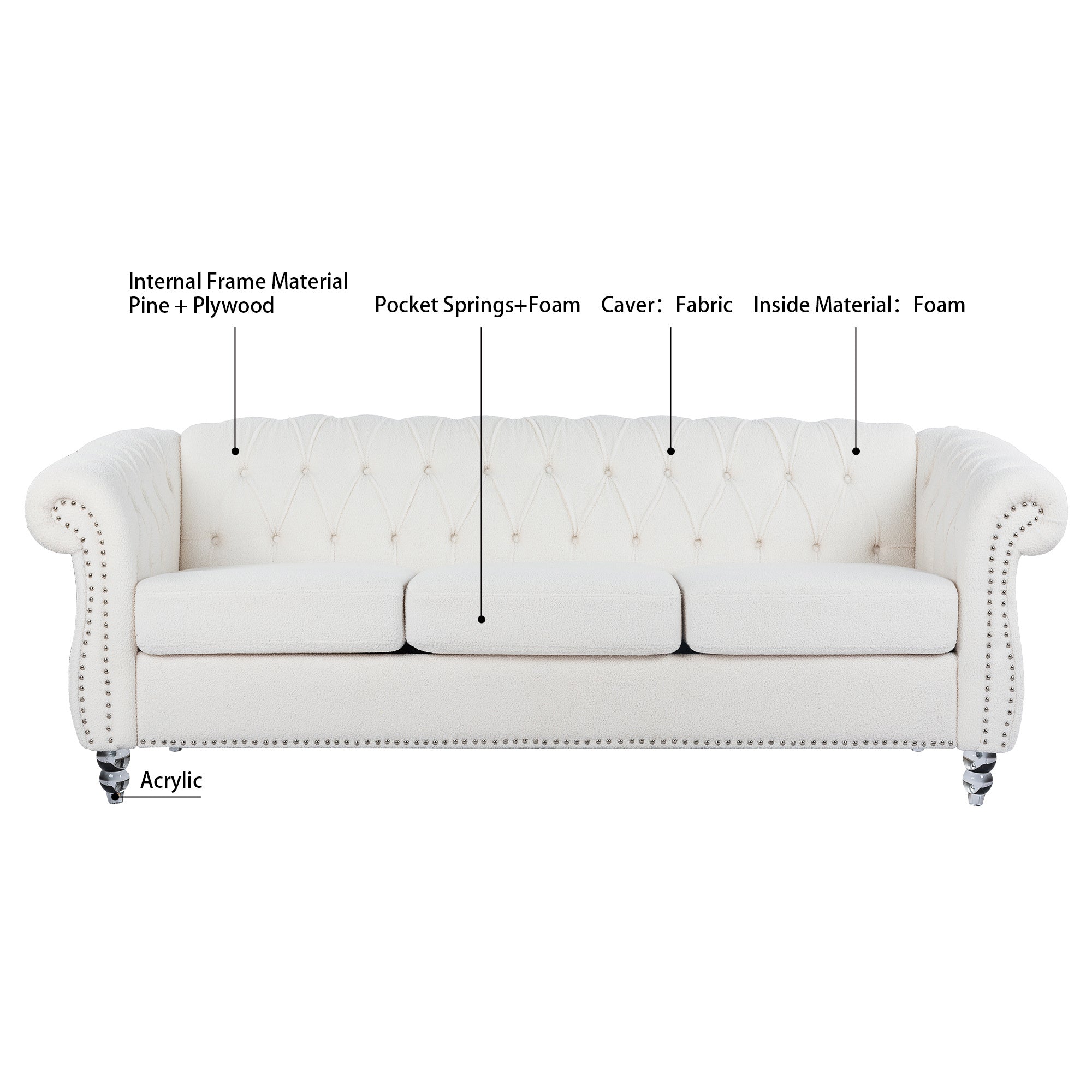 Rolled Arm Chesterfield 3 Seater Sofa-thumbmail-2