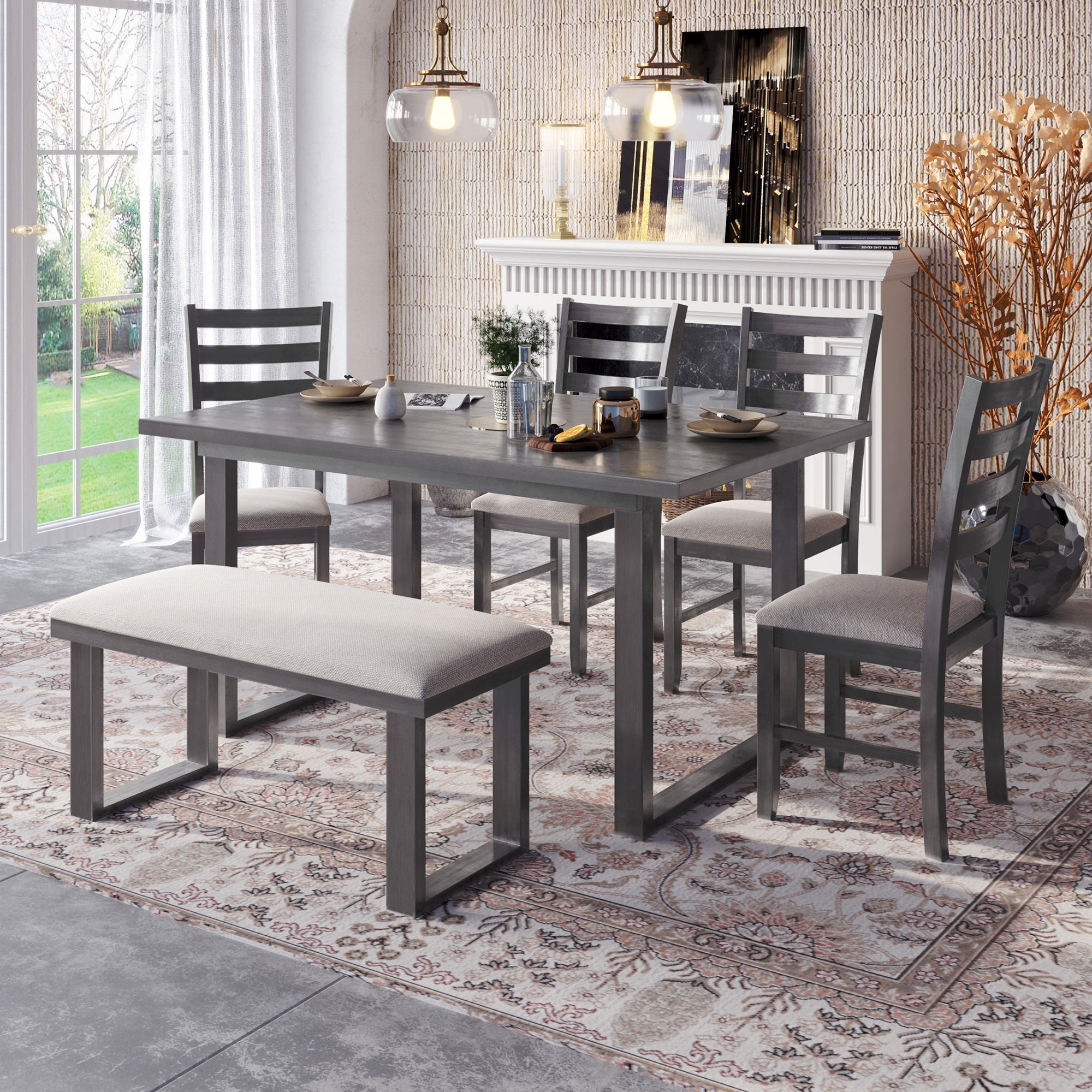 6-Pieces Solid Wood Dining Room Set-thumbmail-2