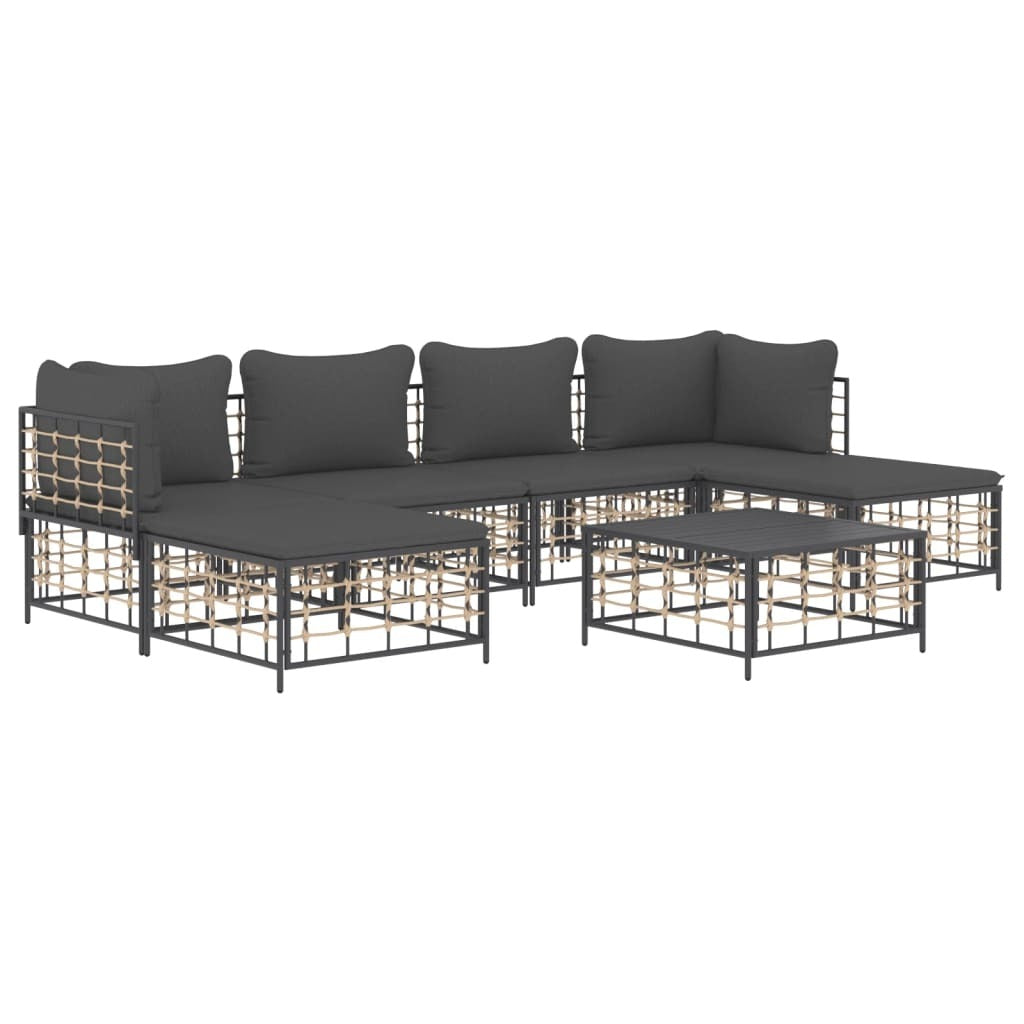 7 Piece Patio Lounge Set With Cushions Anthracite Poly Rattan-thumbmail-1