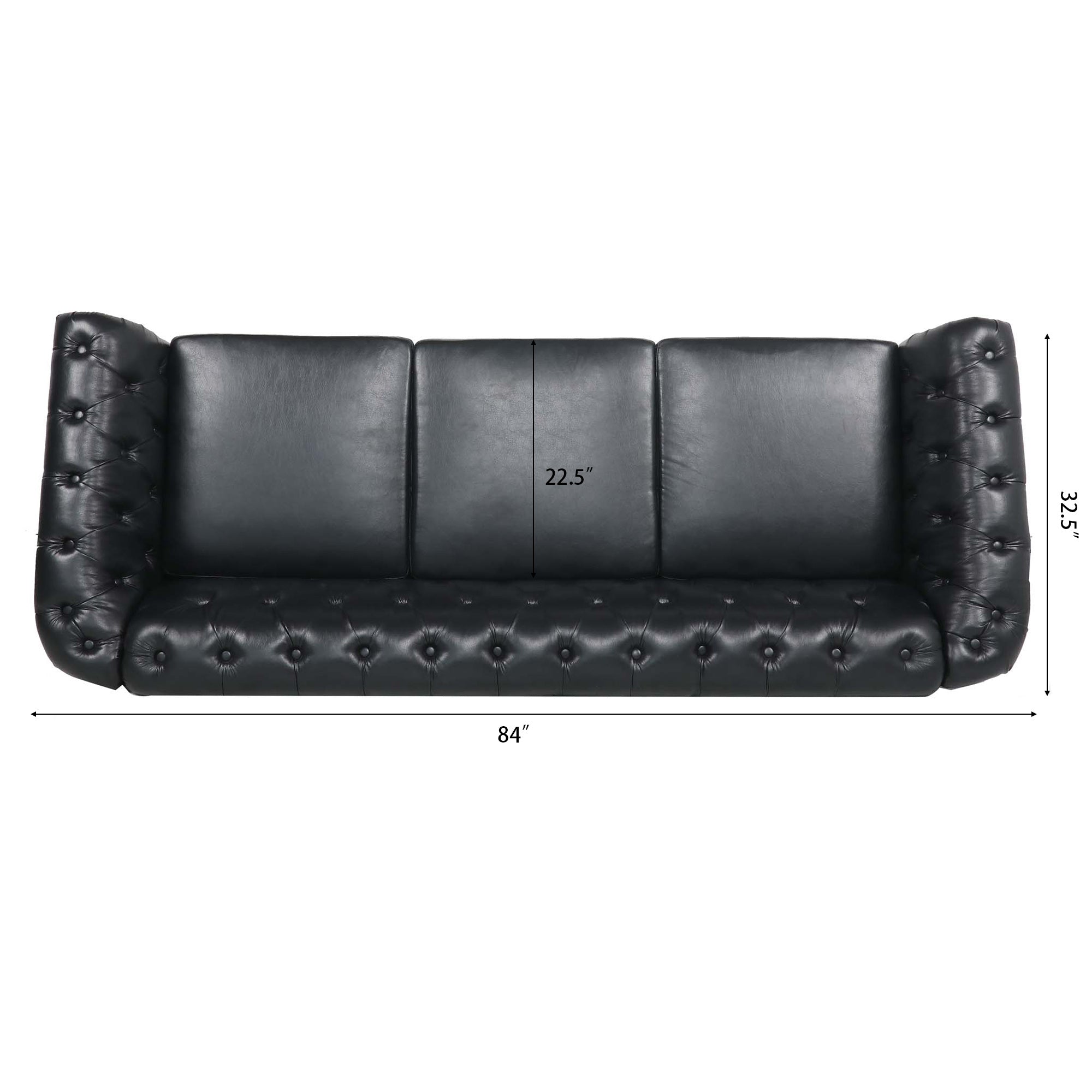 Black PU Rolled Arm Chesterfield Three Seater Sofa-thumbmail-7