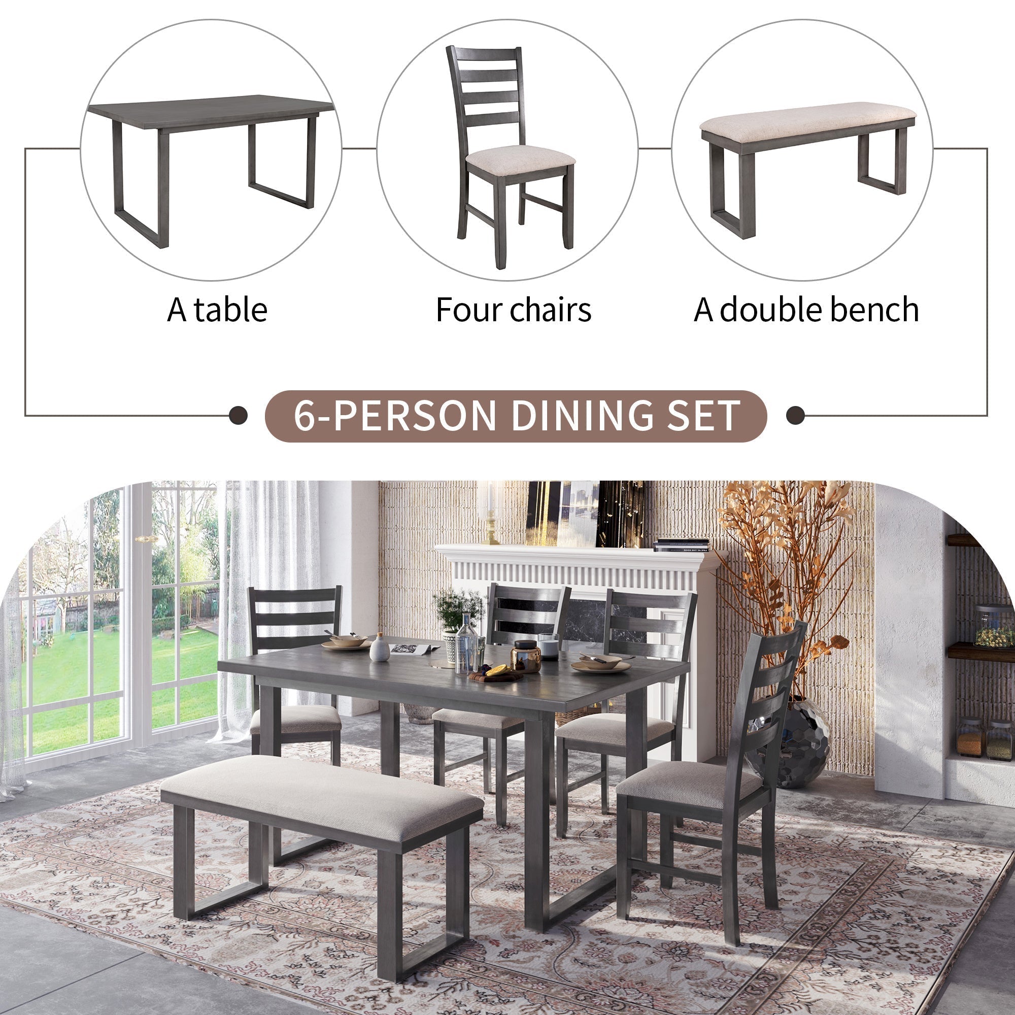 6-Pieces Solid Wood Dining Room Set-thumbmail-10
