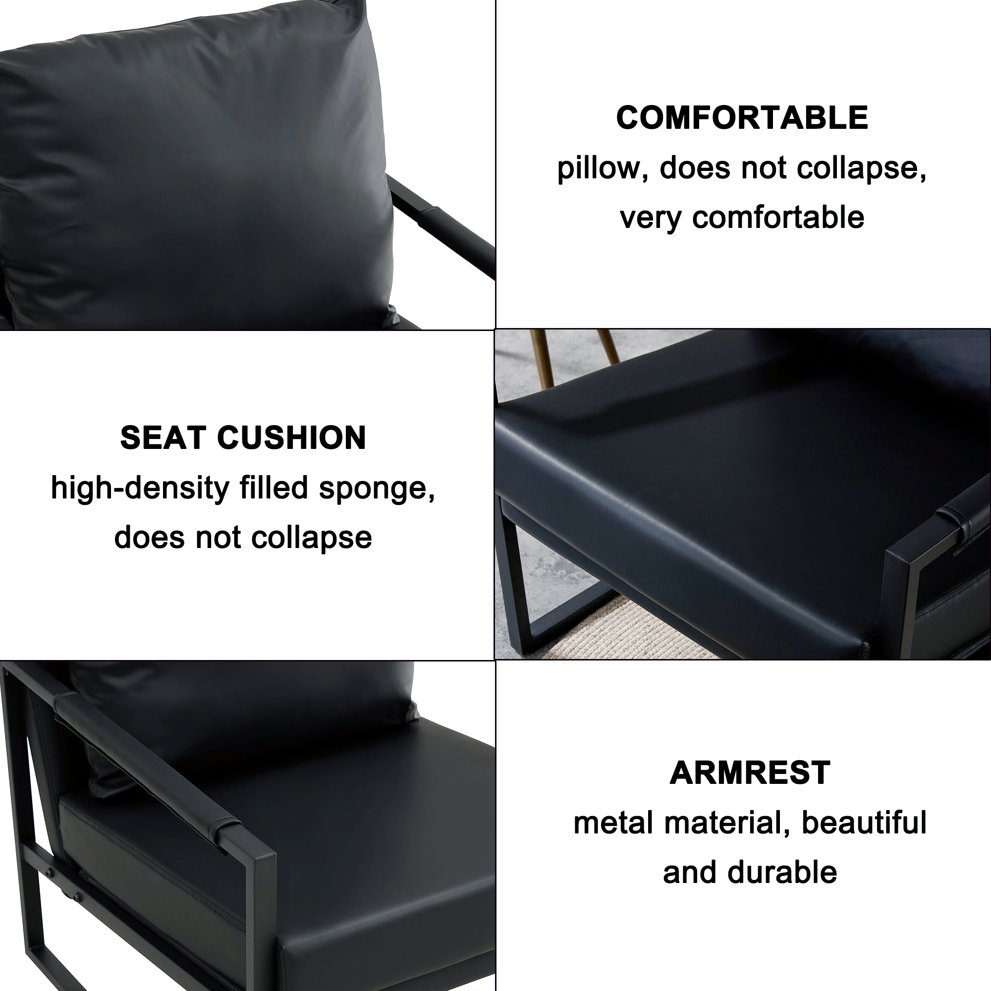 PU Leather Accent Mid Century Arm Chair-thumbmail-8