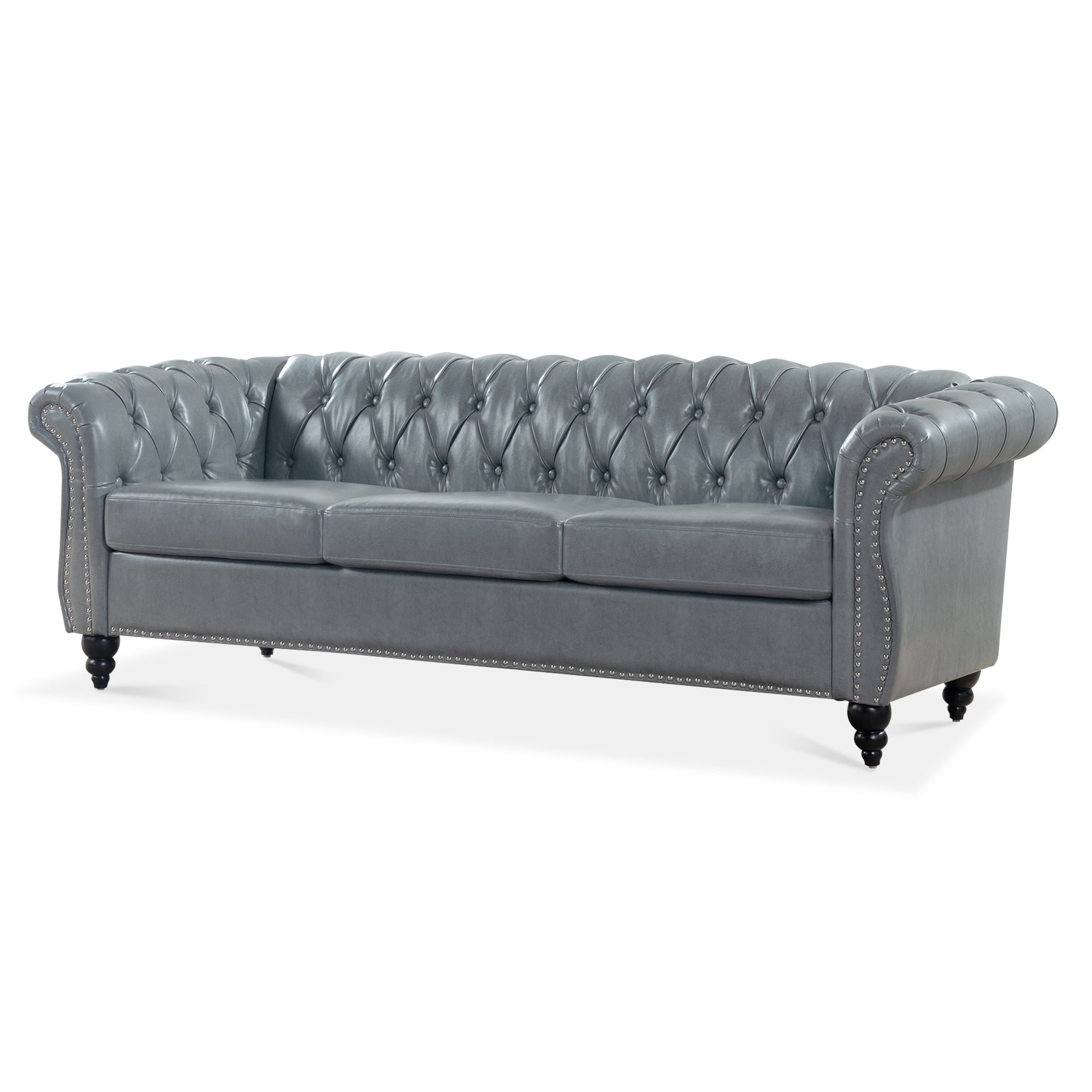Rolled Arm Chesterfield 3 Seater Sofa-thumbmail-7