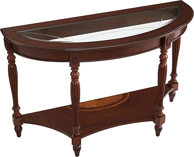 Half Moon Glass Top Oka Wood Console Table-thumbmail-4