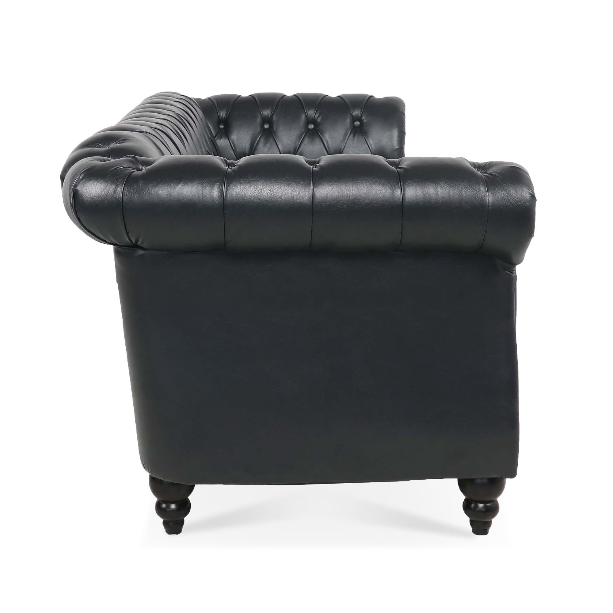 Black PU Rolled Arm Chesterfield Three Seater Sofa-thumbmail-3