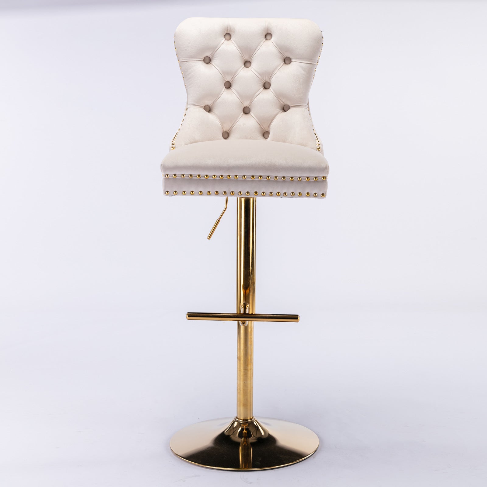 Set of 2 Thick Golden Swivel Velvet Barstools-thumbmail-2