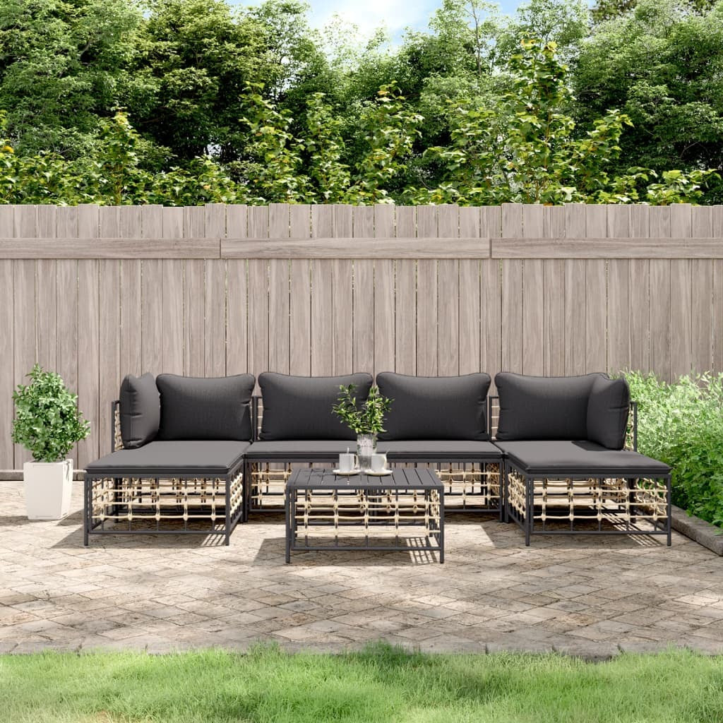 7 Piece Patio Lounge Set With Cushions Anthracite Poly Rattan-thumbmail-5