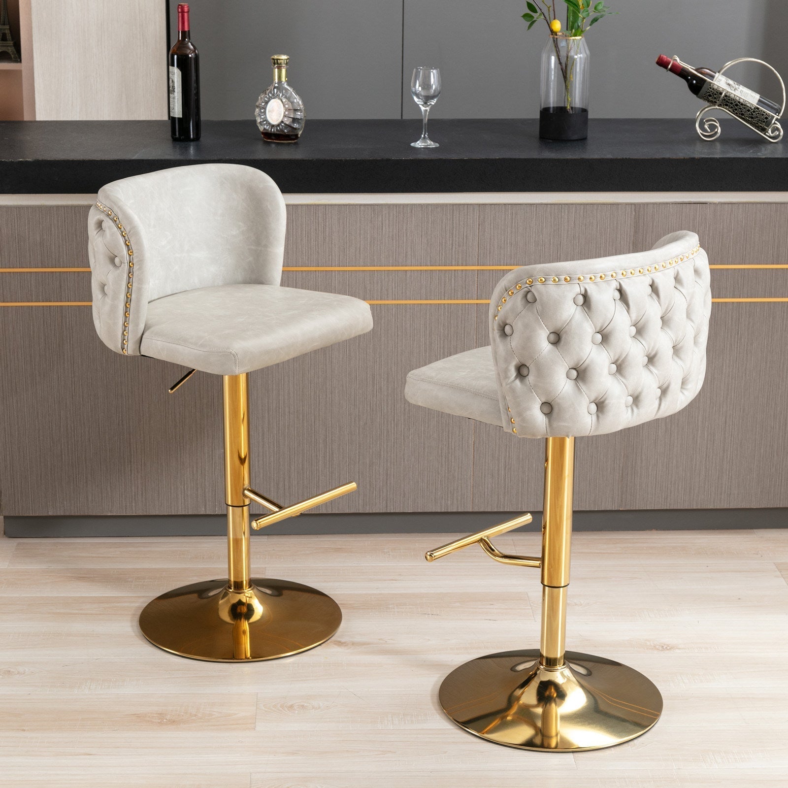 Set of 2 Modern PU Upholstered Swivel Barstools-thumbmail-4