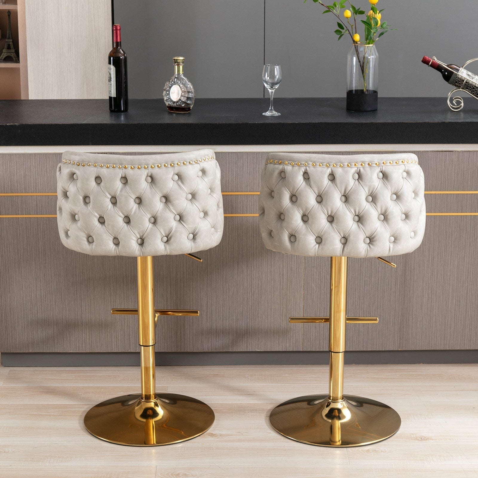 Set of 2 Modern PU Upholstered Swivel Barstools-thumbmail-1