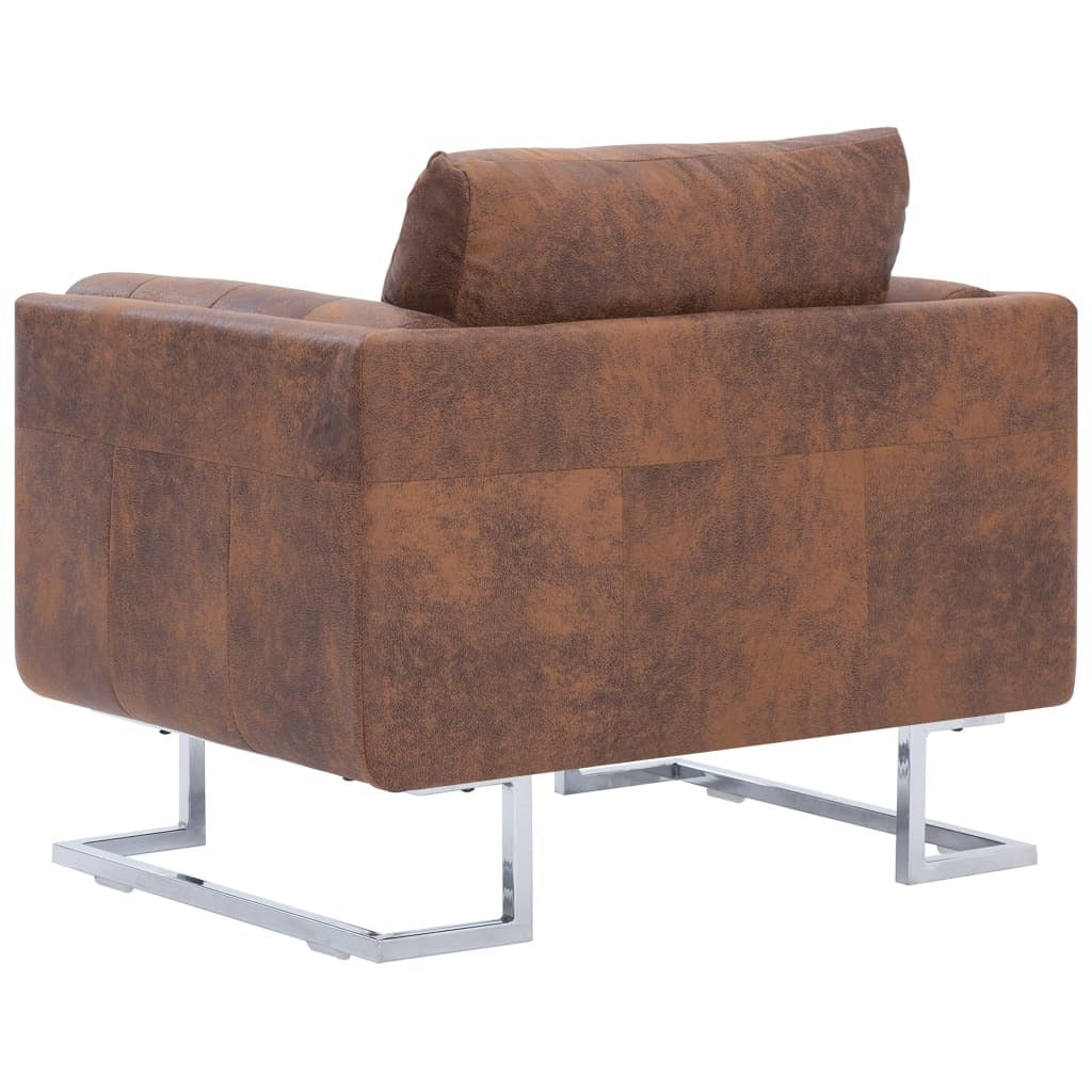 Cube Armchair Brown Faux Suede Leather-thumbmail-2
