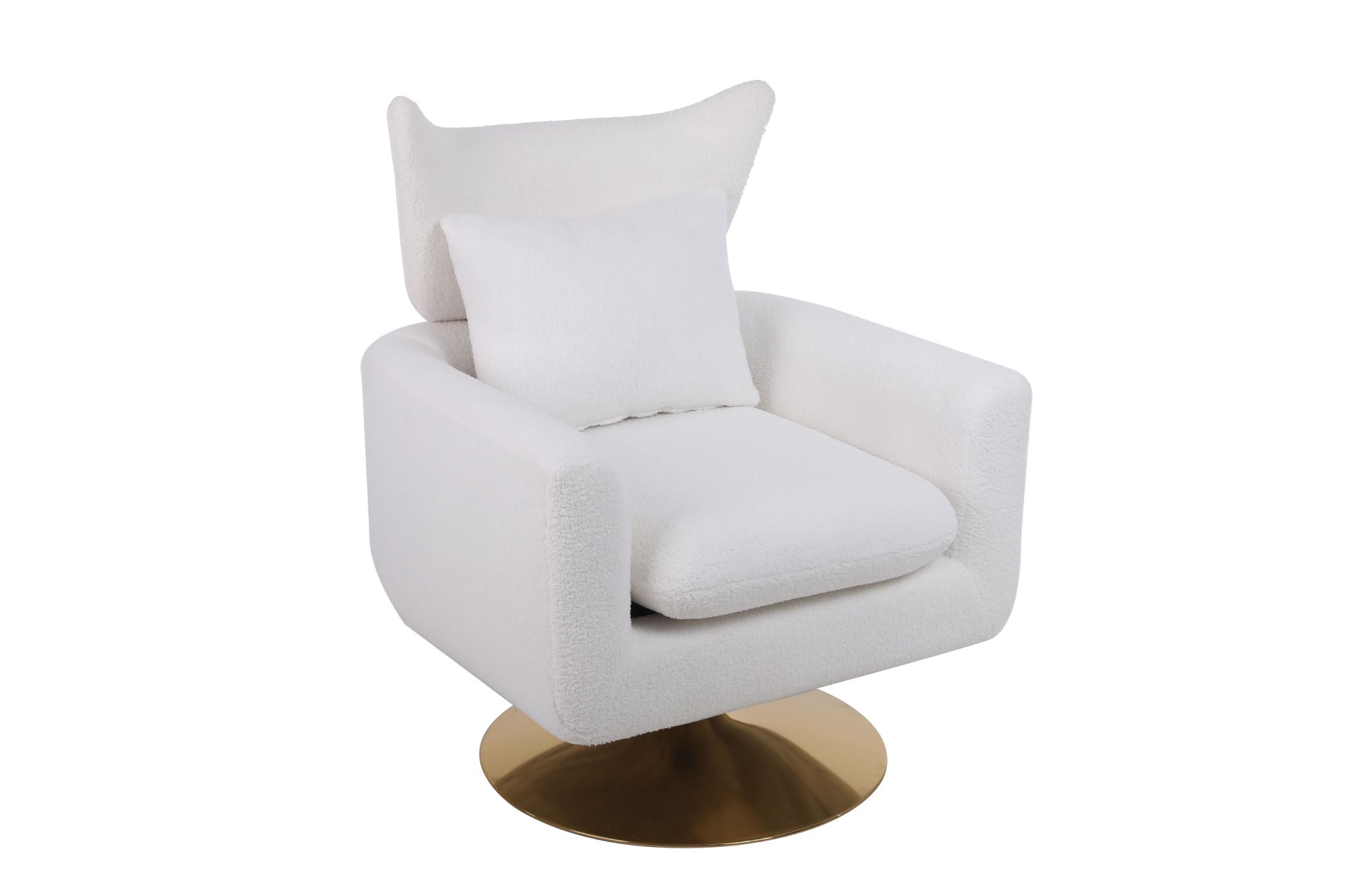 Classic Mid-Century 360-Degree Swivel Accent Chair, White Teddy Fabric-thumbmail-3