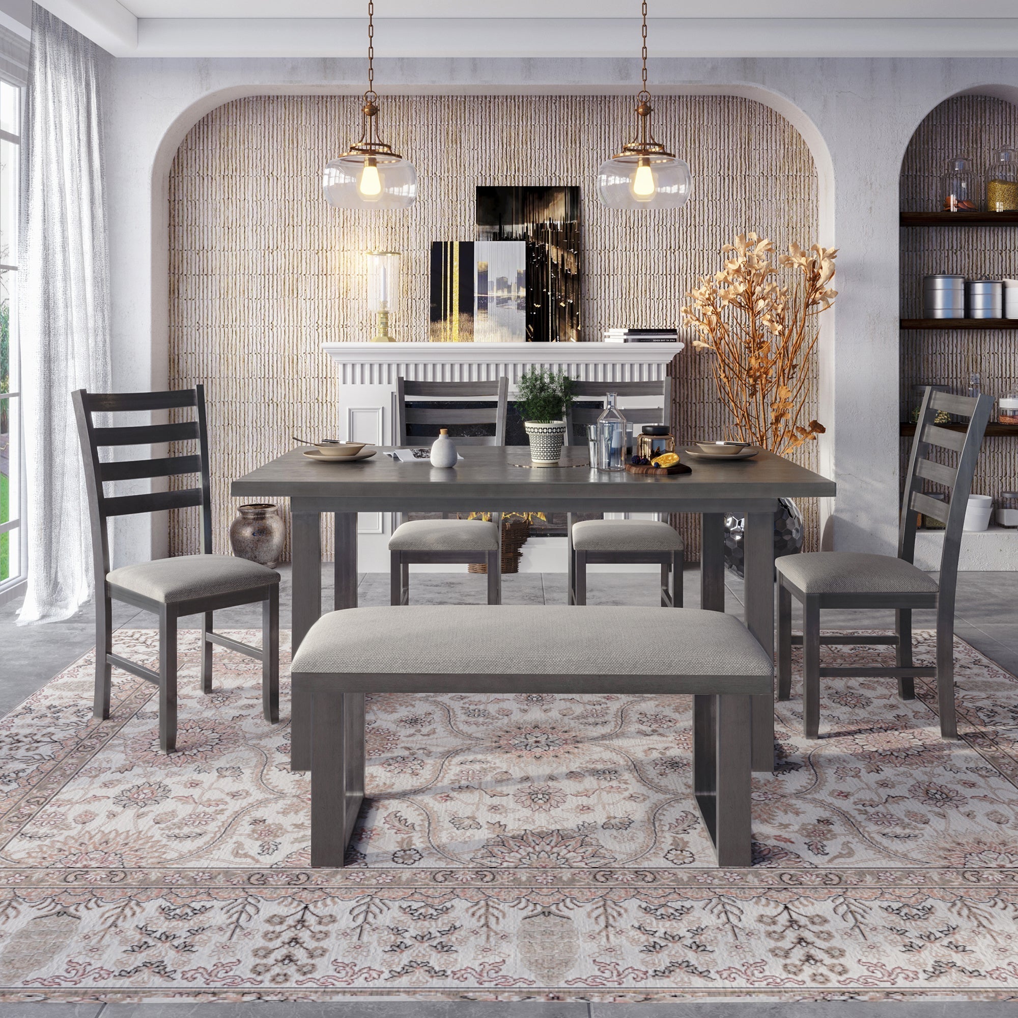 6-Pieces Solid Wood Dining Room Set-thumbmail-1