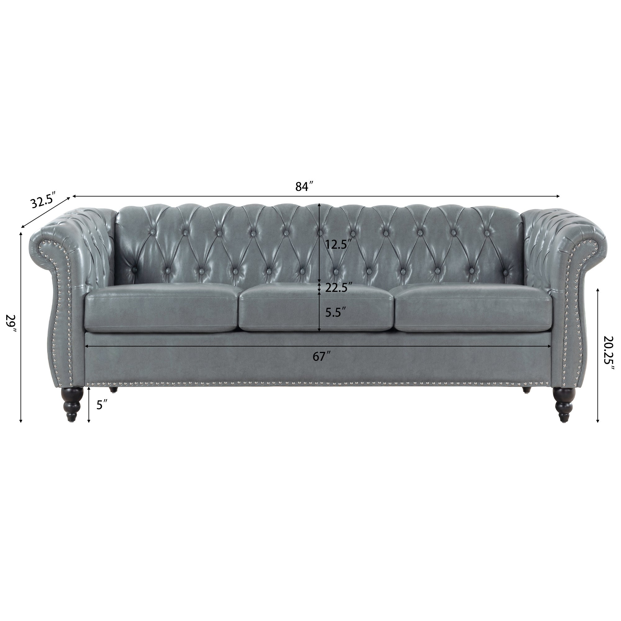 Rolled Arm Chesterfield 3 Seater Sofa-thumbmail-4