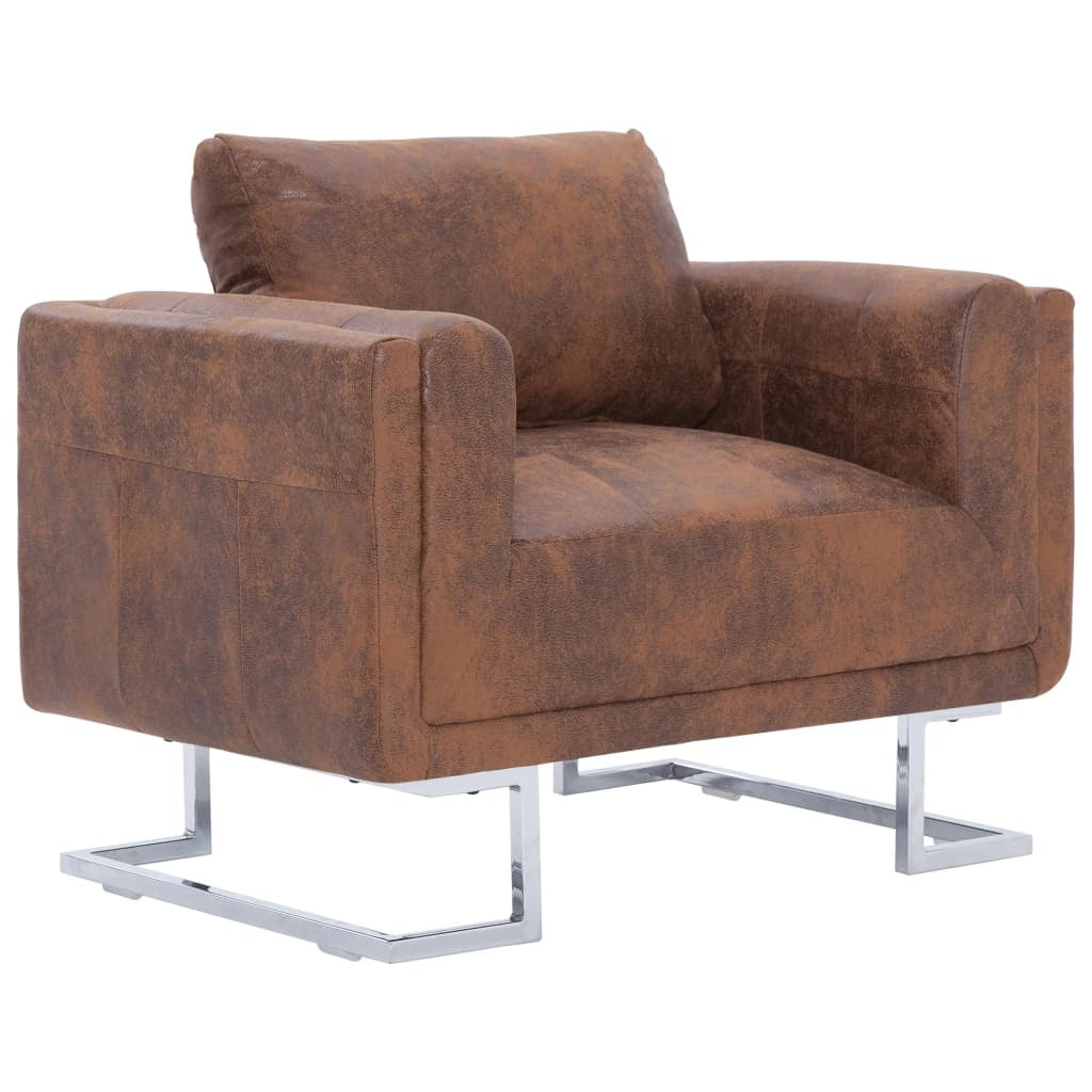 Cube Armchair Brown Faux Suede Leather-thumbmail-4