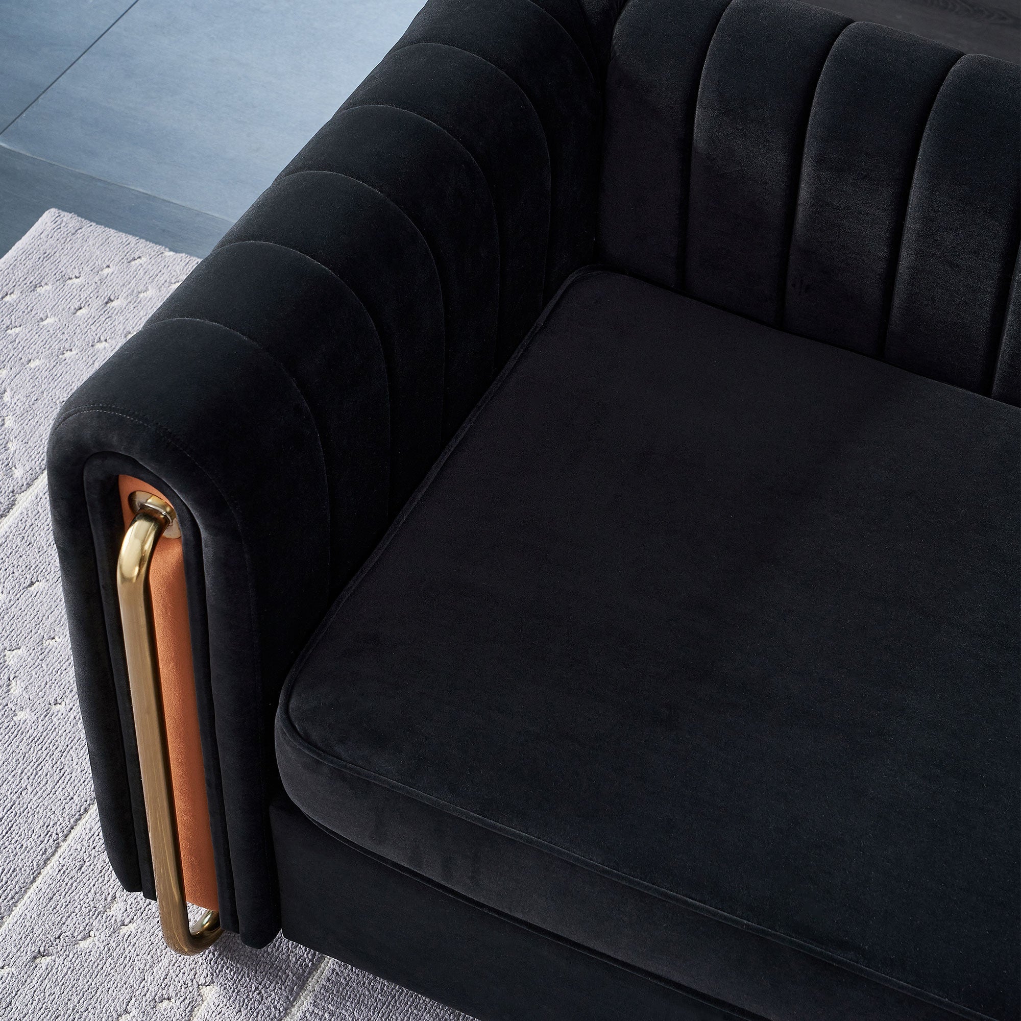 Modern Velvet Sofa in Black-thumbmail-4