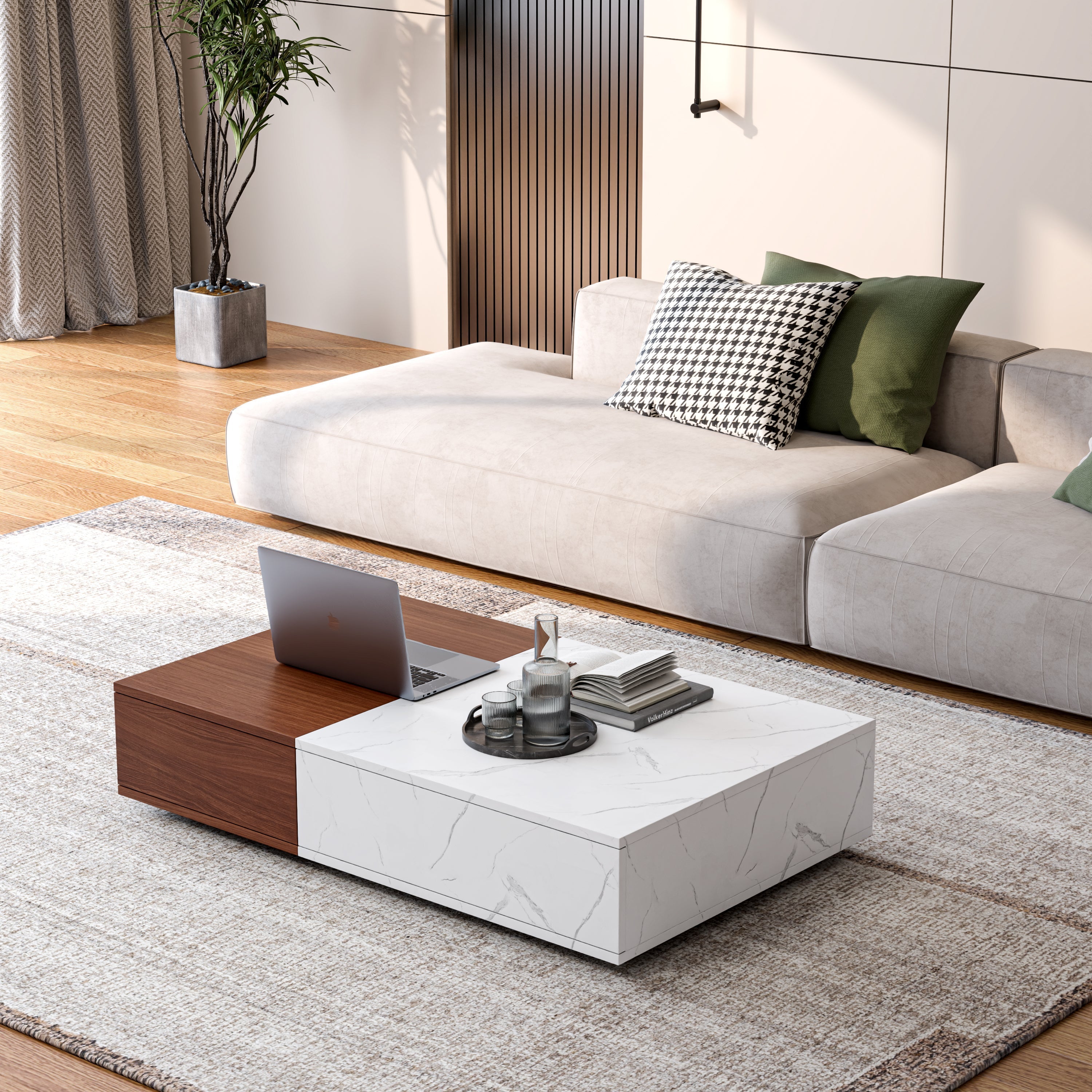 Modern Style Walnut Coffee Table With Two Storage Spaces-thumbmail-4