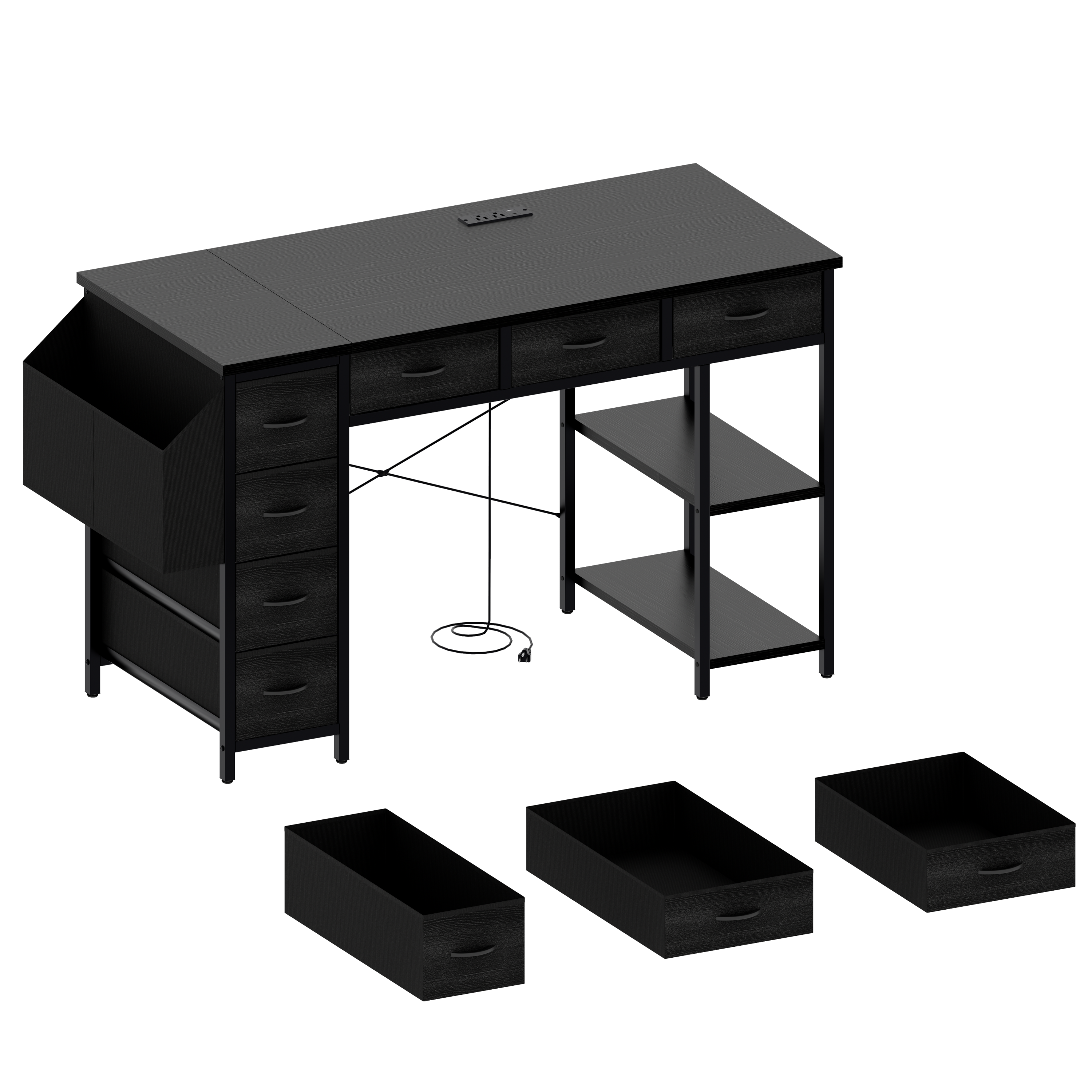 47.3' Computer Desk With 7 Drawers, Extra Large Side Pocket, and Power Outlets-thumbmail-8