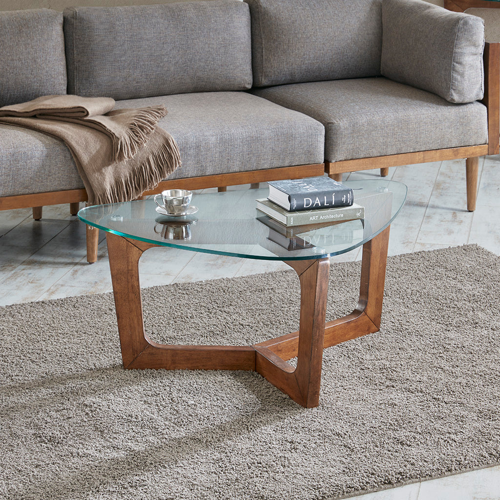 Wood Base Tempered Glass Top Coffee Table-thumbmail-2