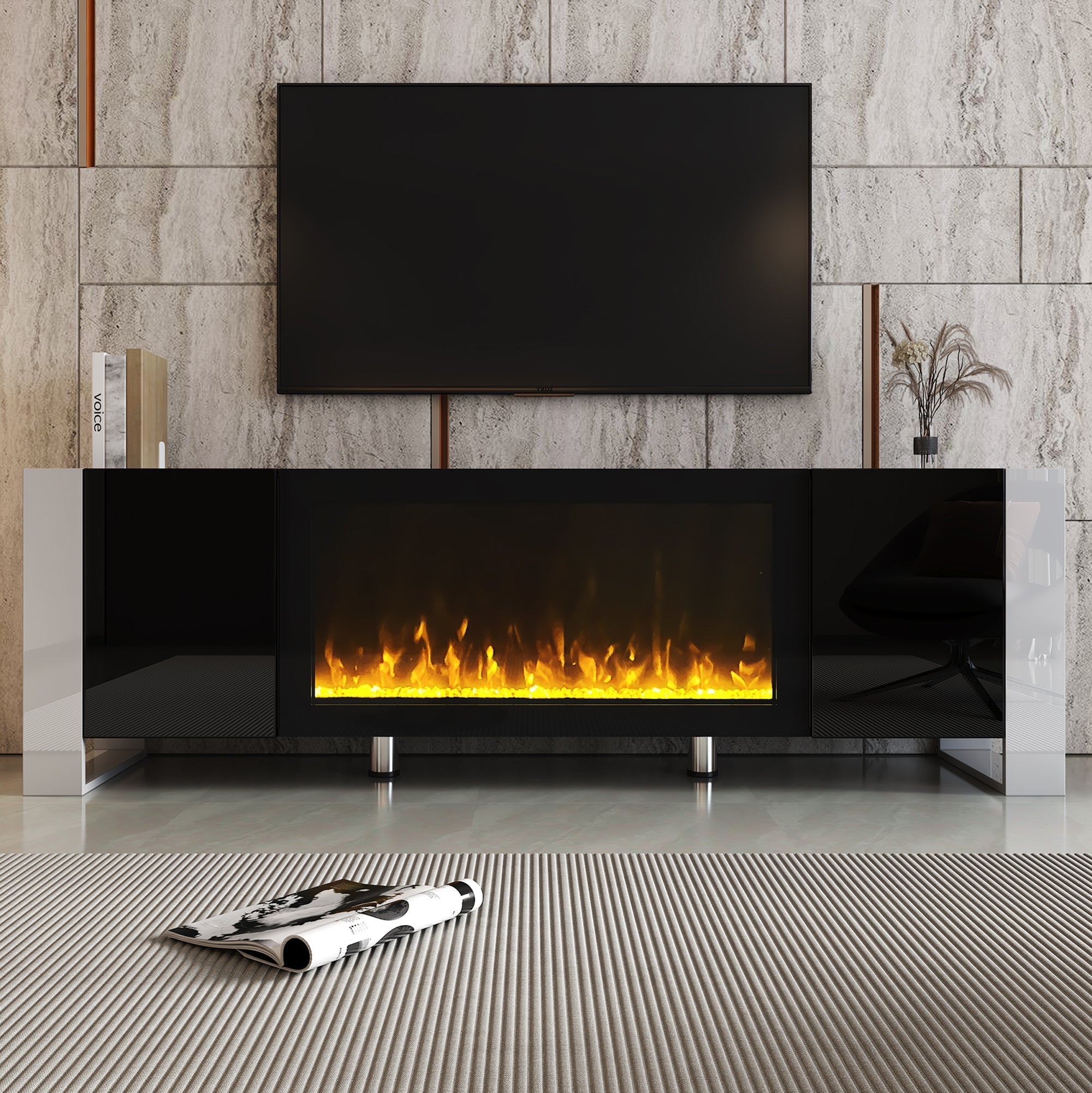 Modern TV Stand With 34.2' Non-Heating Electric Fireplace-thumbmail-4