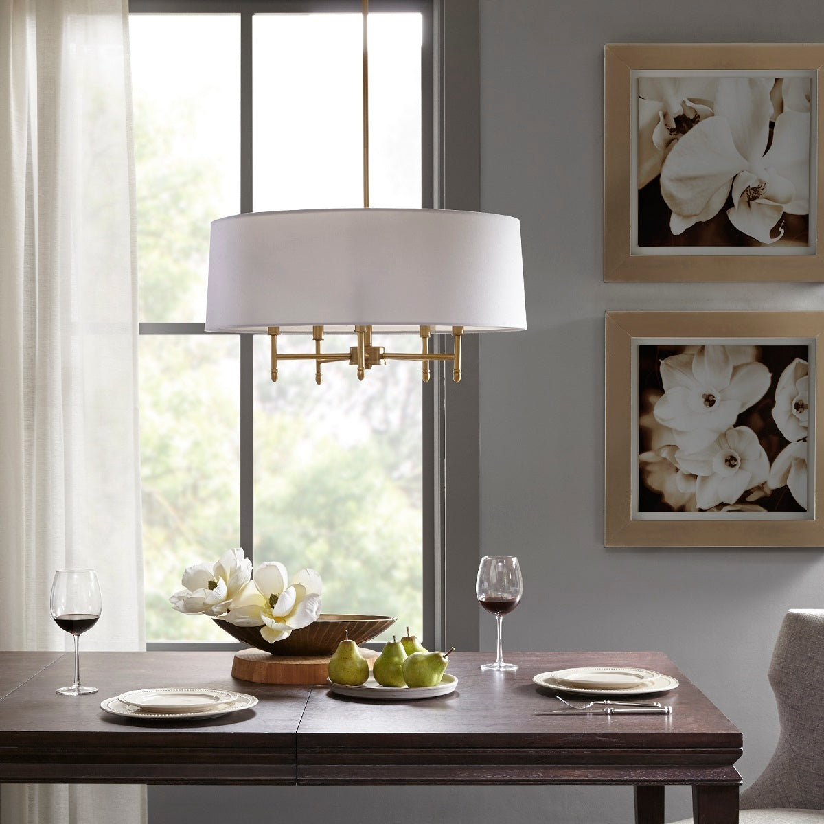 5-Light White Drum Shade Chandelier-thumbmail-3