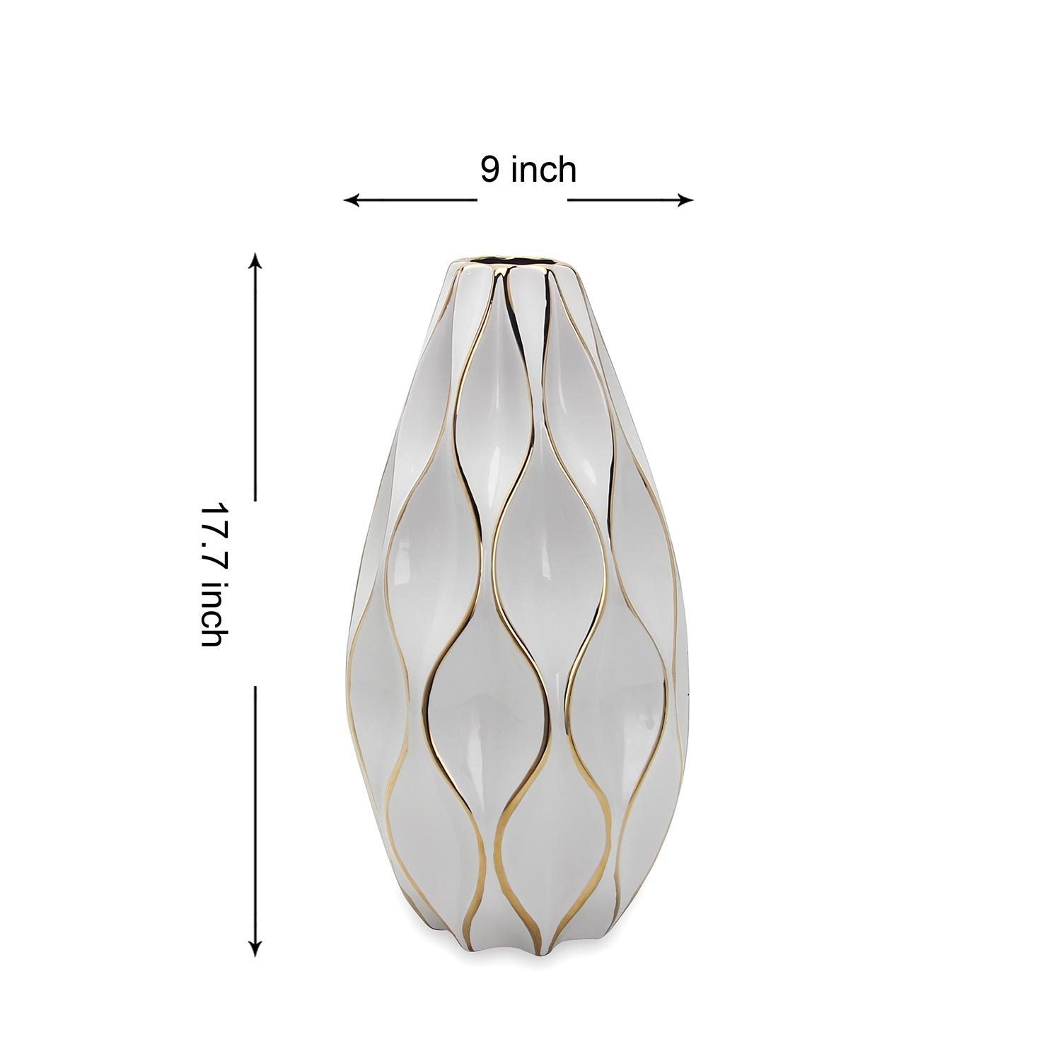 Elegant White Ceramic Vase With Gold Accents-thumbmail-3