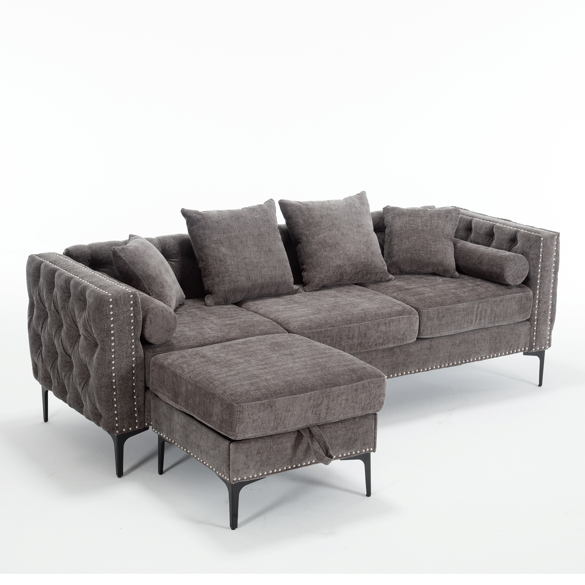 L Shaped Sectional Convertible Sofa With Storage Ottoman and Modern Tufted Style-thumbmail-1