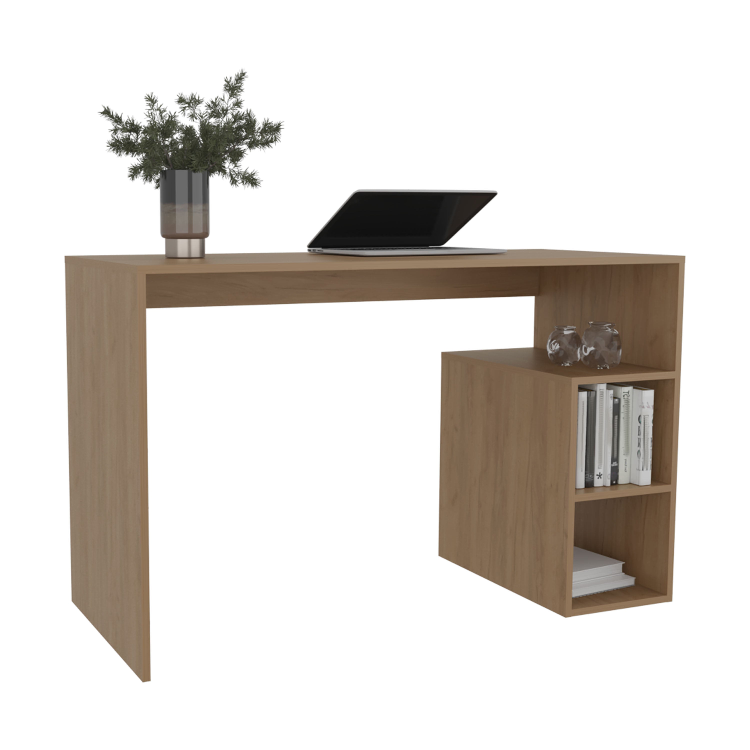 Solid 47' Natural Oak Wide Four Shelves Office Desk-thumbmail-4