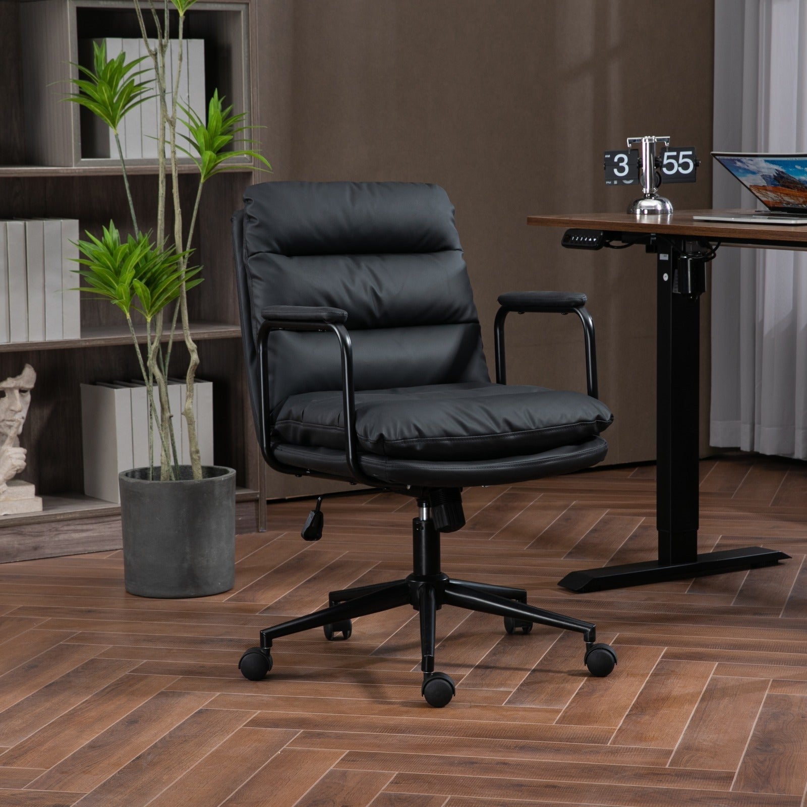 Mid Back Ergonomic PU Leather Rolling Swivel Chair-thumbmail-8