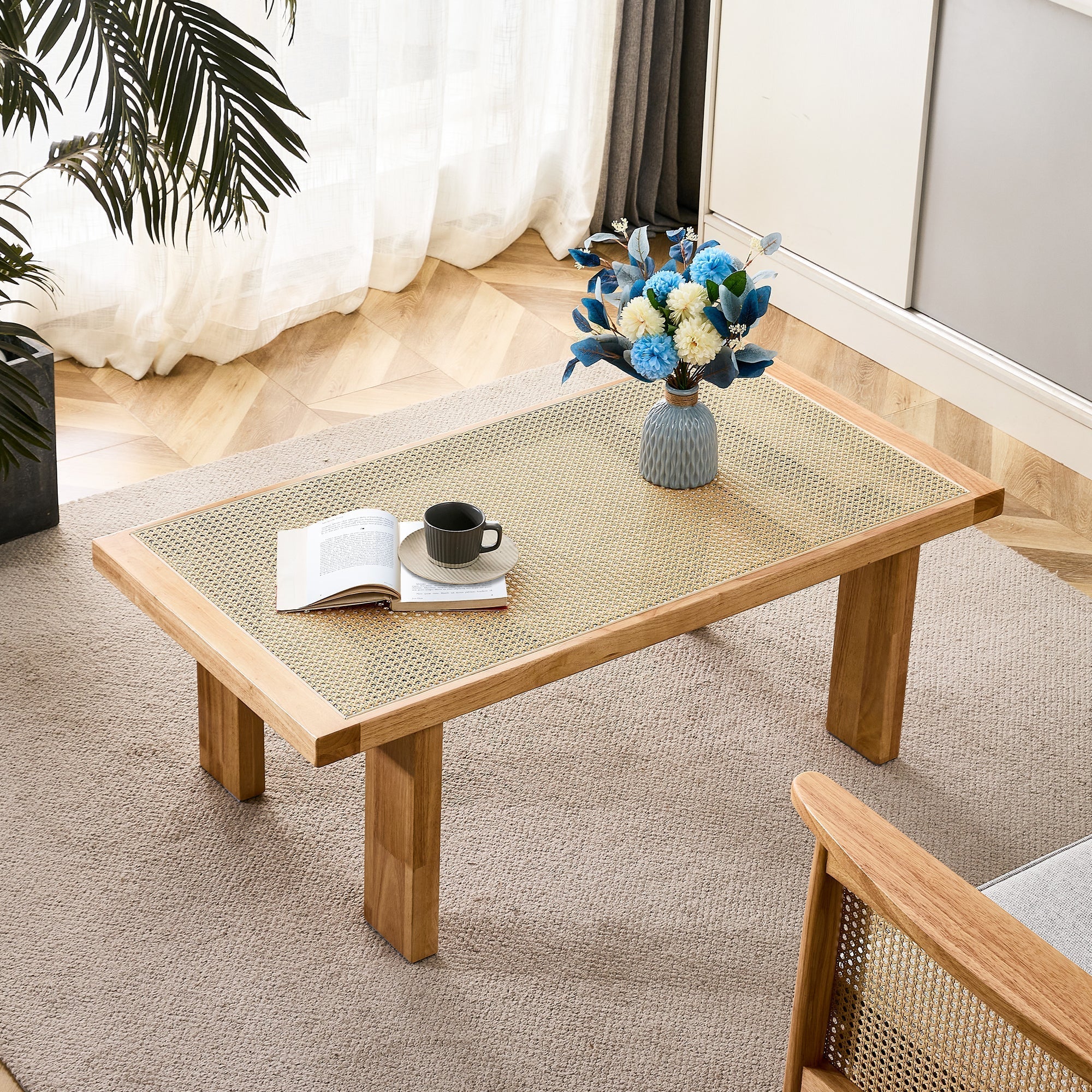 Modern Minimalist Rectangular Rattan Tabletop Coffee Table-thumbmail-2