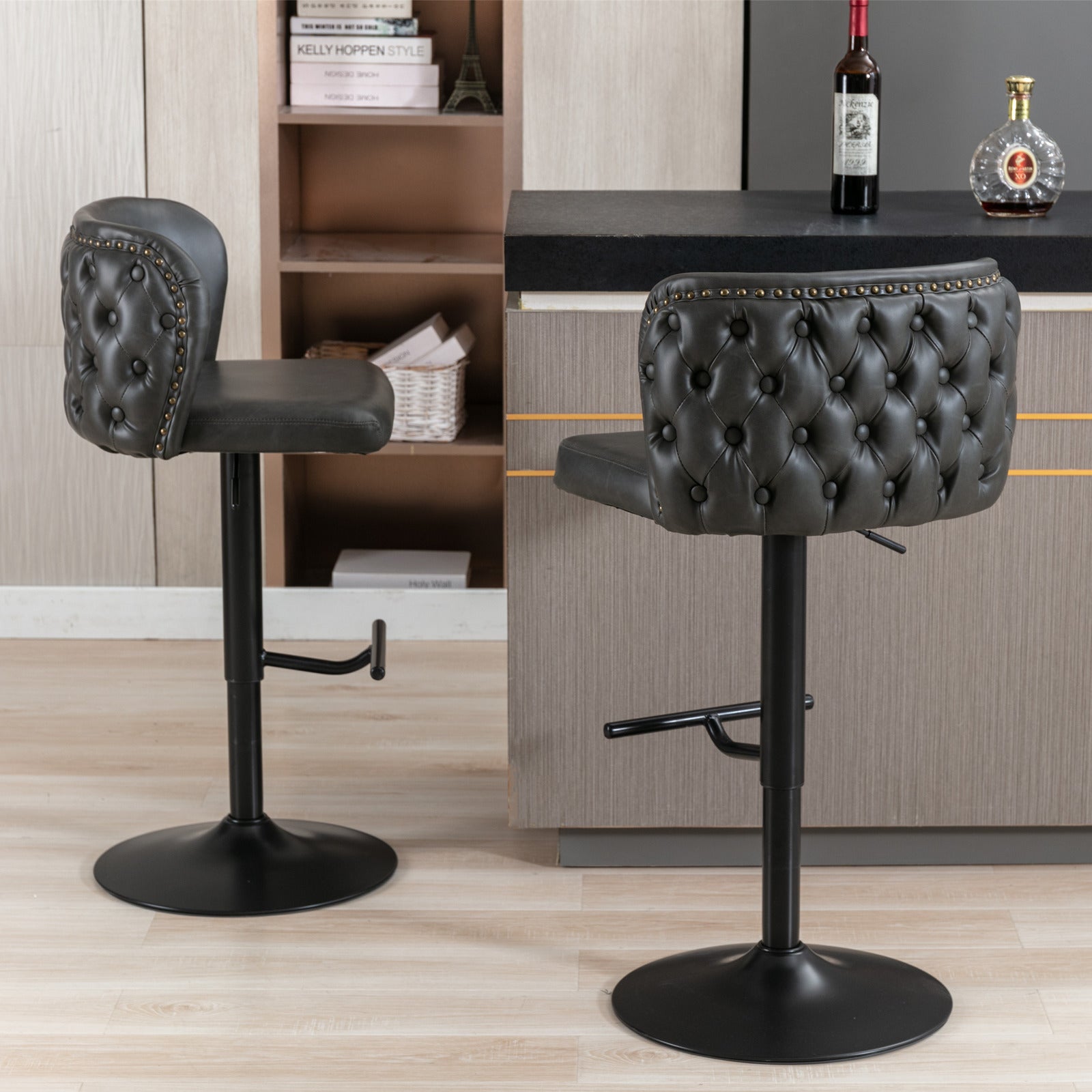 Set of 2 Modern PU Upholstered Swivel Barstools-thumbmail-8
