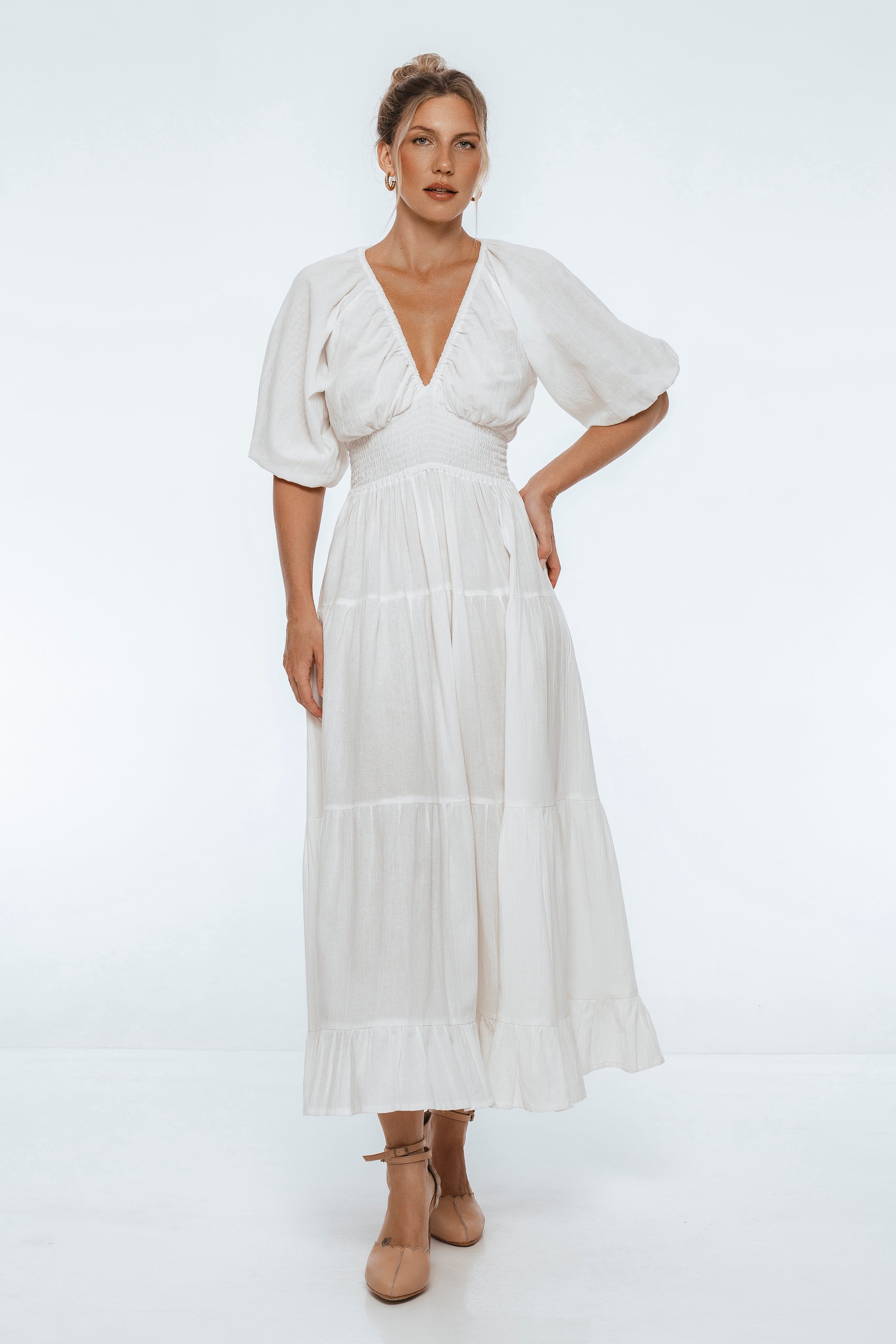 Lucienne Smocked Linen Maxi Dress-thumbmail-5