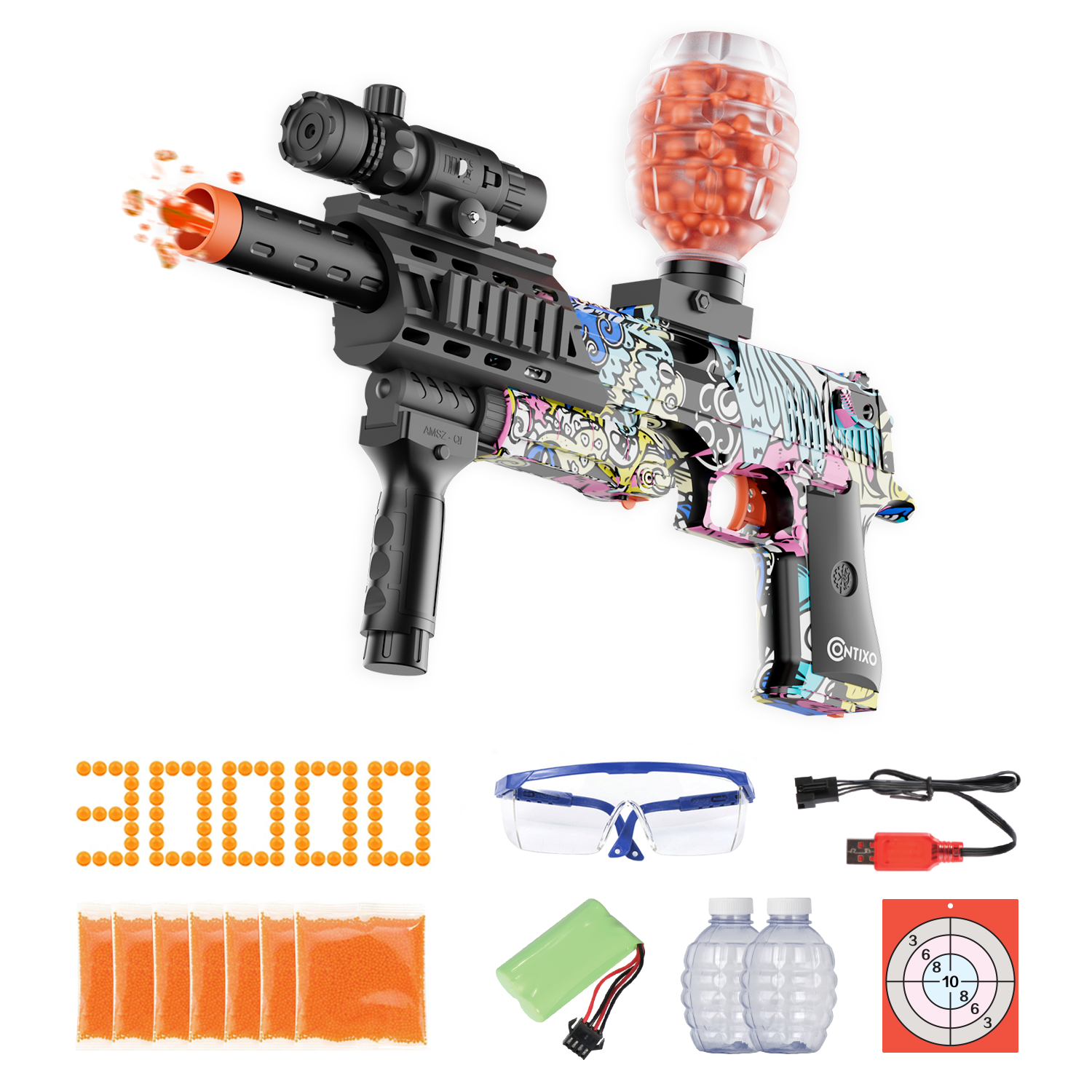 Contixo GB1 Graffiti Automatic Gel Ball Blaster With 30,000 Gel Beads-thumbmail-1