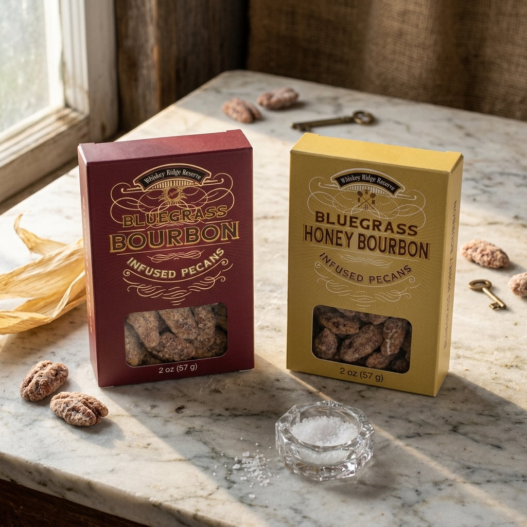 Whiskey Ridge Reserve Bluegrass Bourbon Pecans 2oz. Box - 3 Pack-thumbmail-1