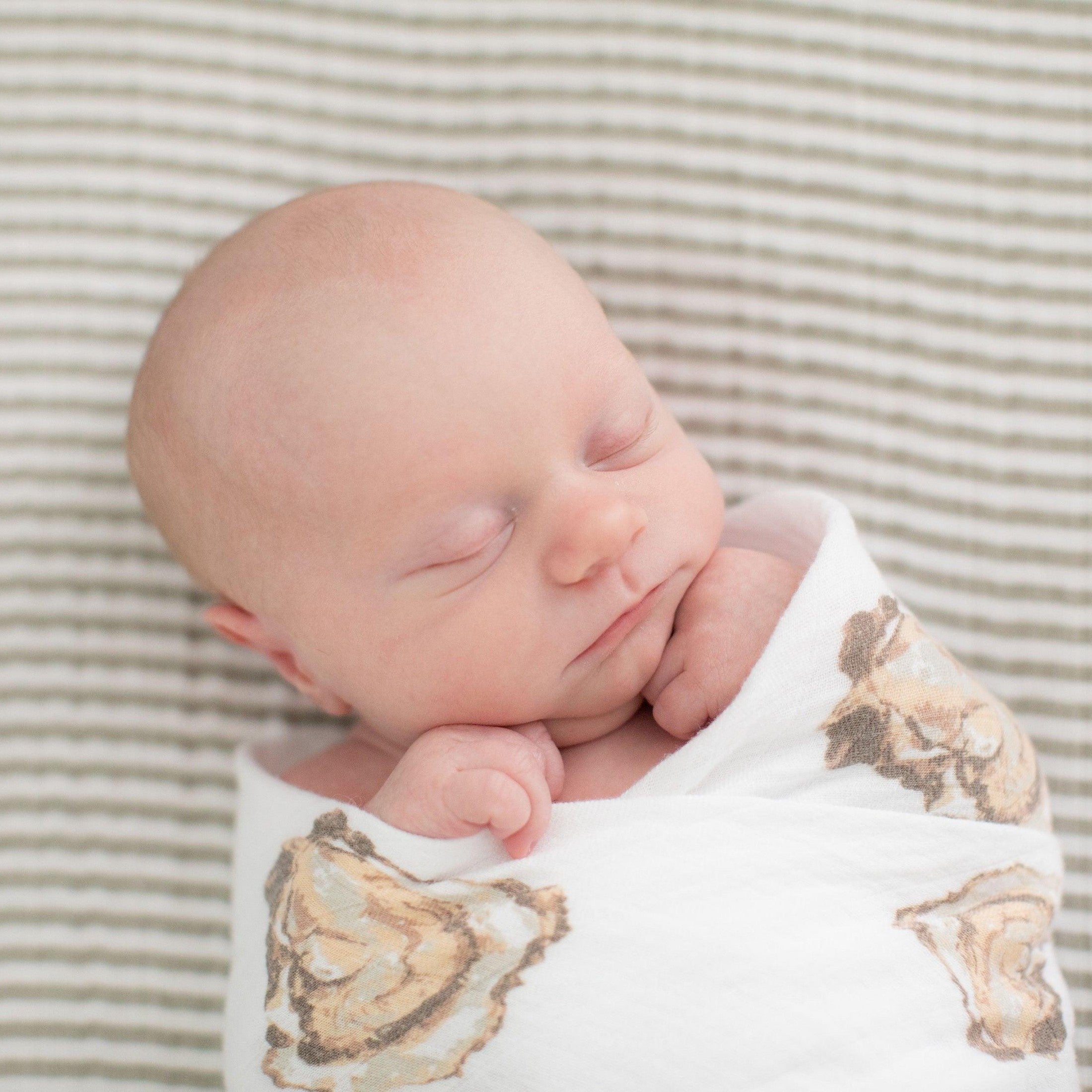 Gift Set: Aw Shucks! Oyster Baby Muslin Swaddle Blanket and Burp Cloth/Bib Combo-thumbmail-3