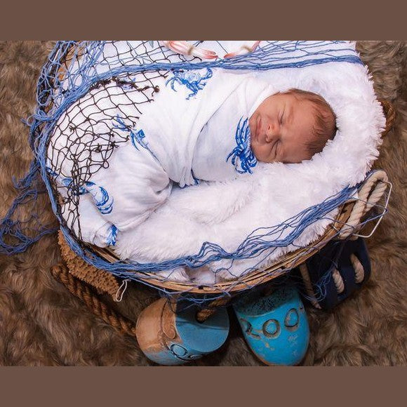Gift Set: Blue Crab Baby Muslin Swaddle Blanket and Burp Cloth/Bib Combo-thumbmail-4
