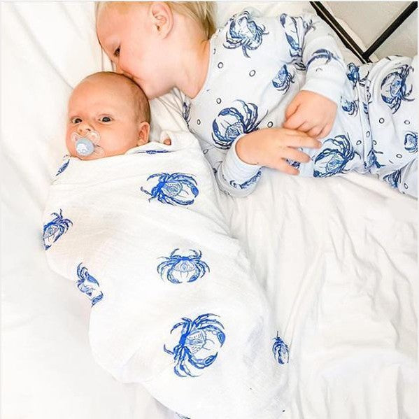 Gift Set: Blue Crab Baby Muslin Swaddle Blanket and Burp Cloth/Bib Combo-thumbmail-5