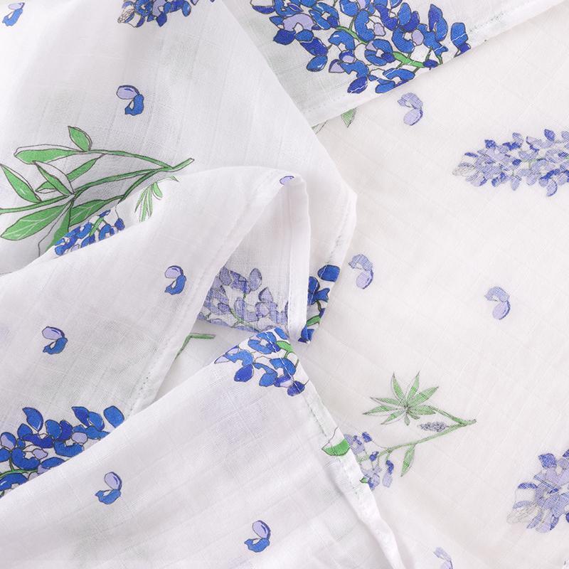 Gift Set: Bluebonnets Baby Muslin Swaddle Blanket and Burp Cloth/Bib Combo-thumbmail-3