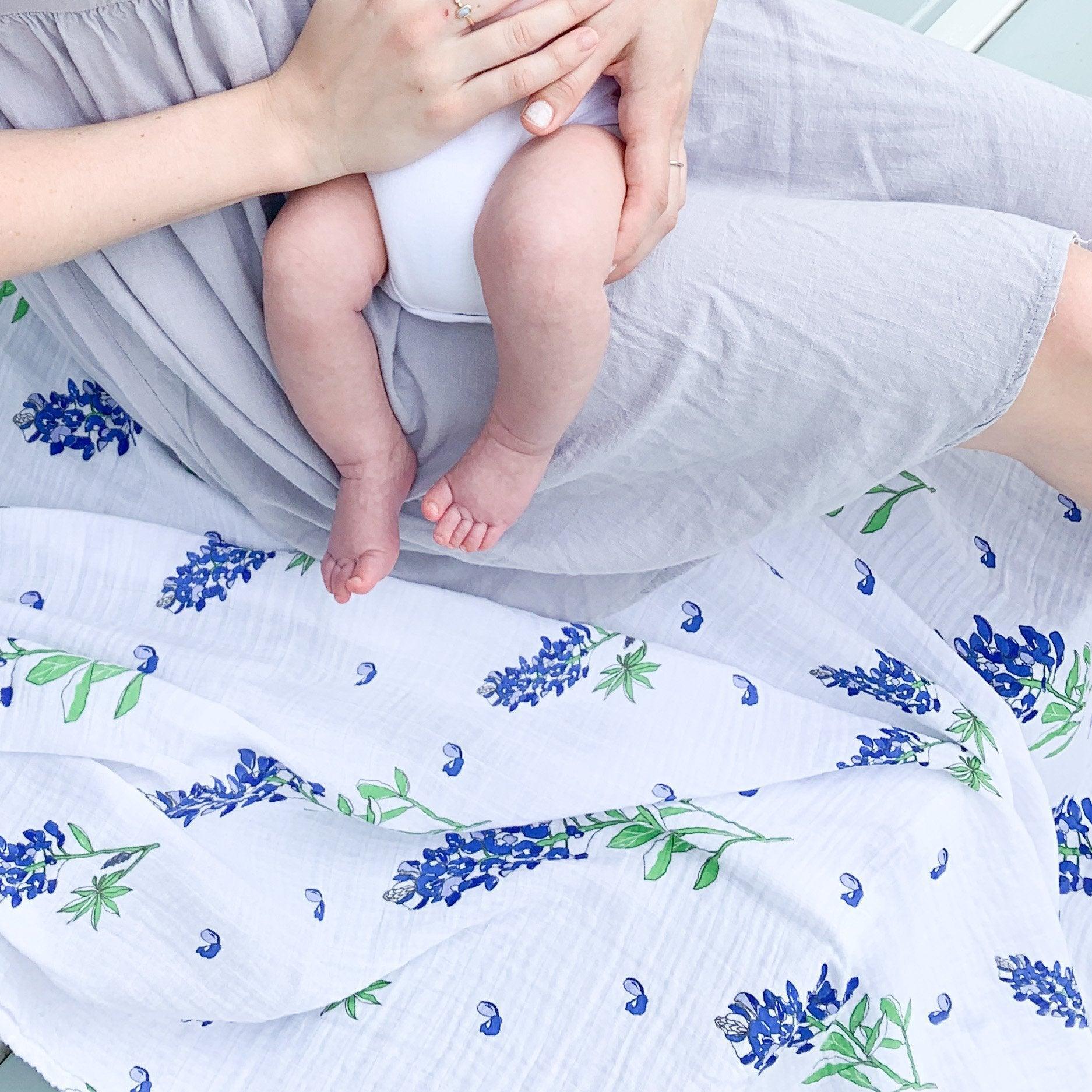 Gift Set: Bluebonnets Baby Muslin Swaddle Blanket and Burp Cloth/Bib Combo-thumbmail-9
