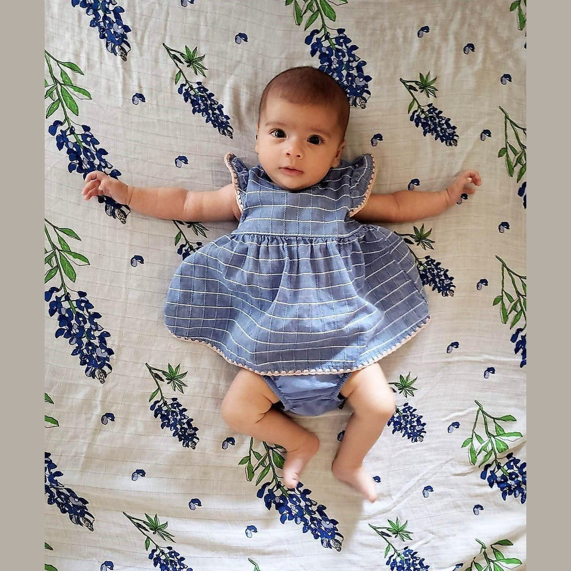 Gift Set: Bluebonnets Baby Muslin Swaddle Blanket and Burp Cloth/Bib Combo-thumbmail-10