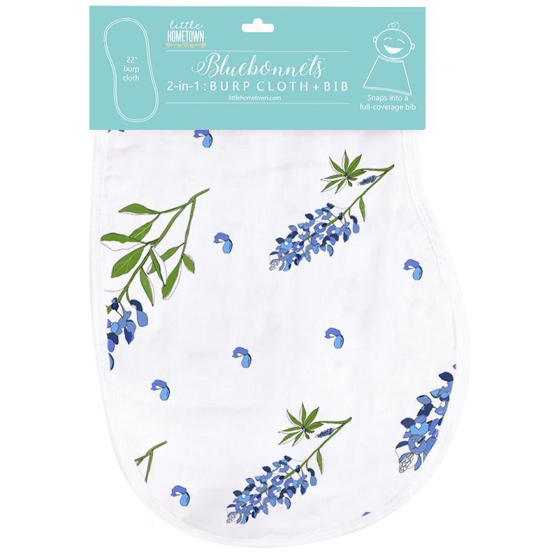 Gift Set: Bluebonnets Baby Muslin Swaddle Blanket and Burp Cloth/Bib Combo-thumbmail-1